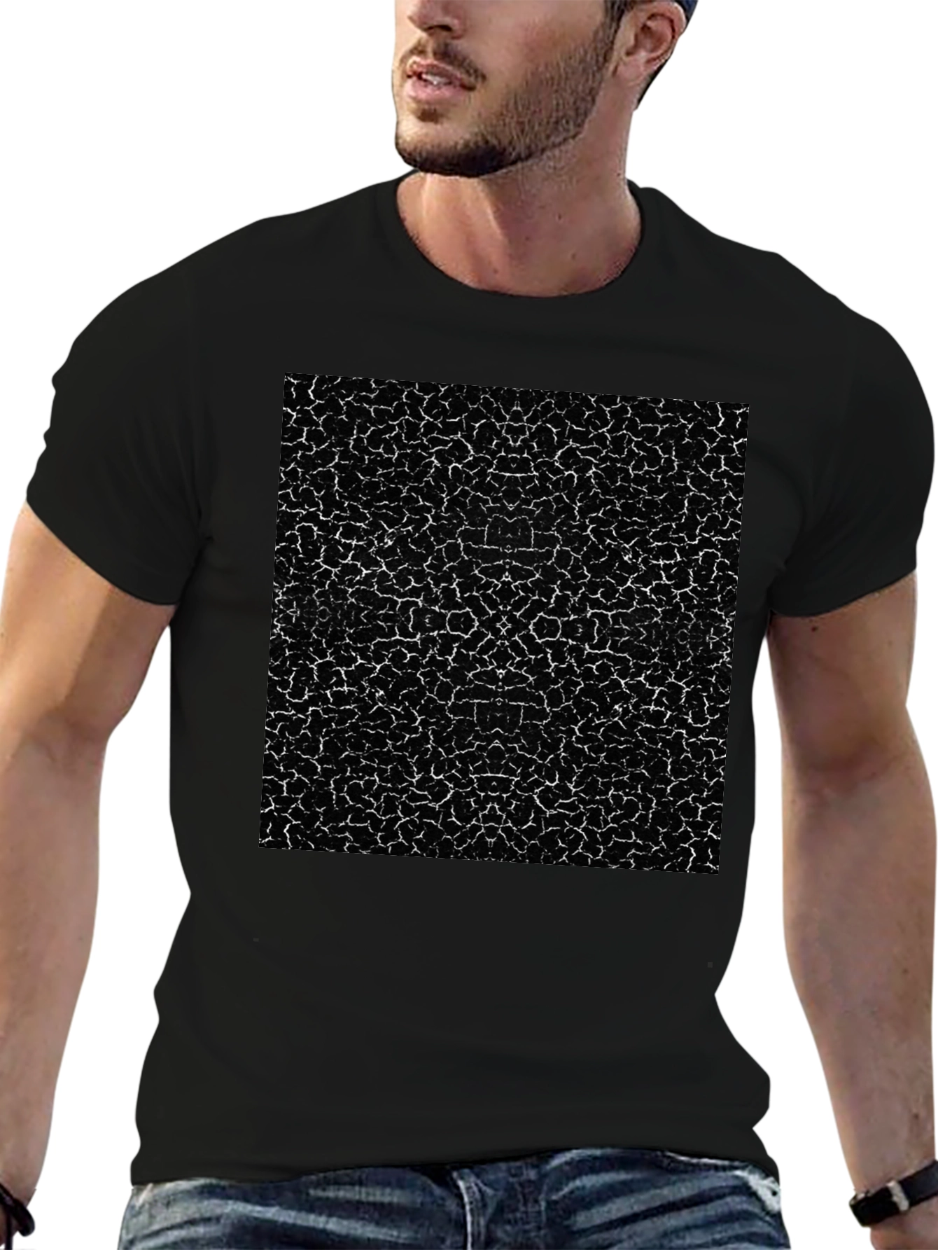 Cracked Earth Print Black T-Shirt