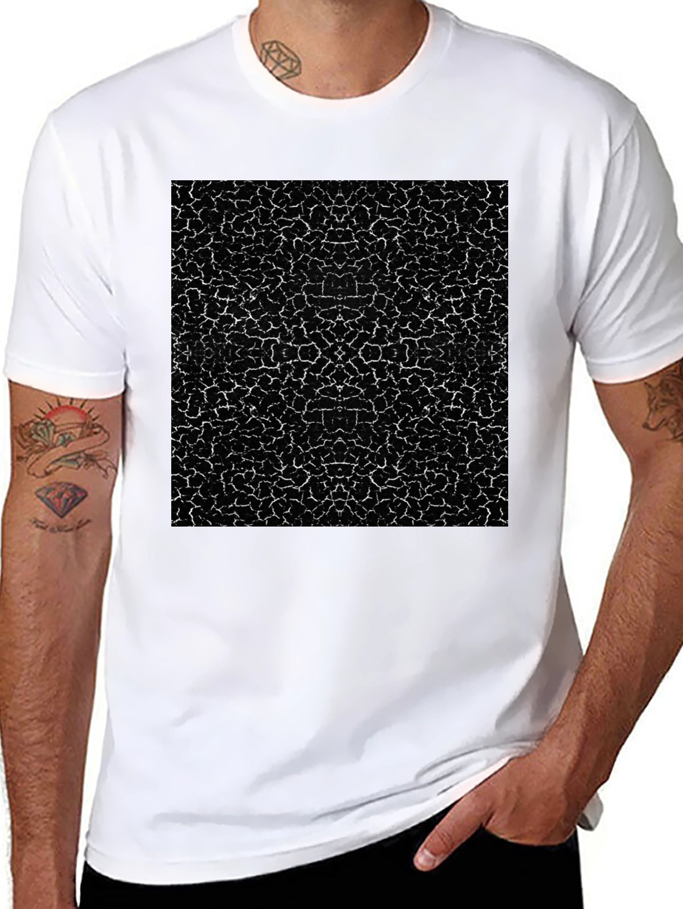 Cracked Earth Print Black T-Shirt