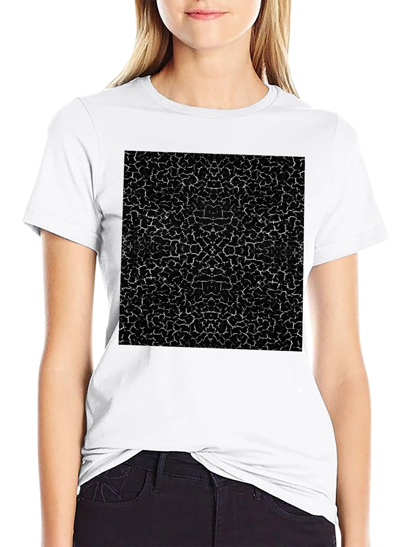 Cracked Earth Print Black T-Shirt