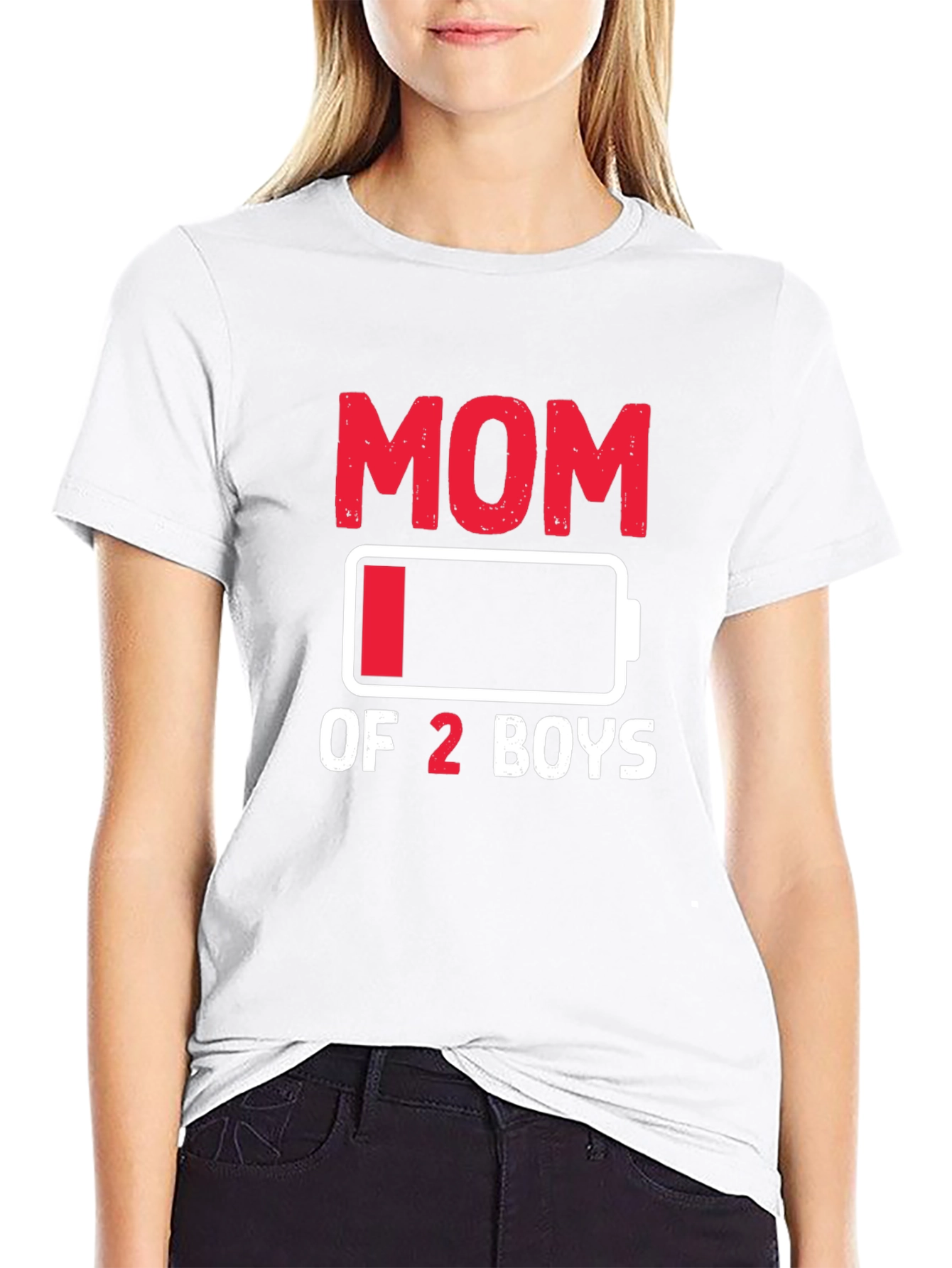 Mom of 2 Boys Low Battery Graphic T-Shirt