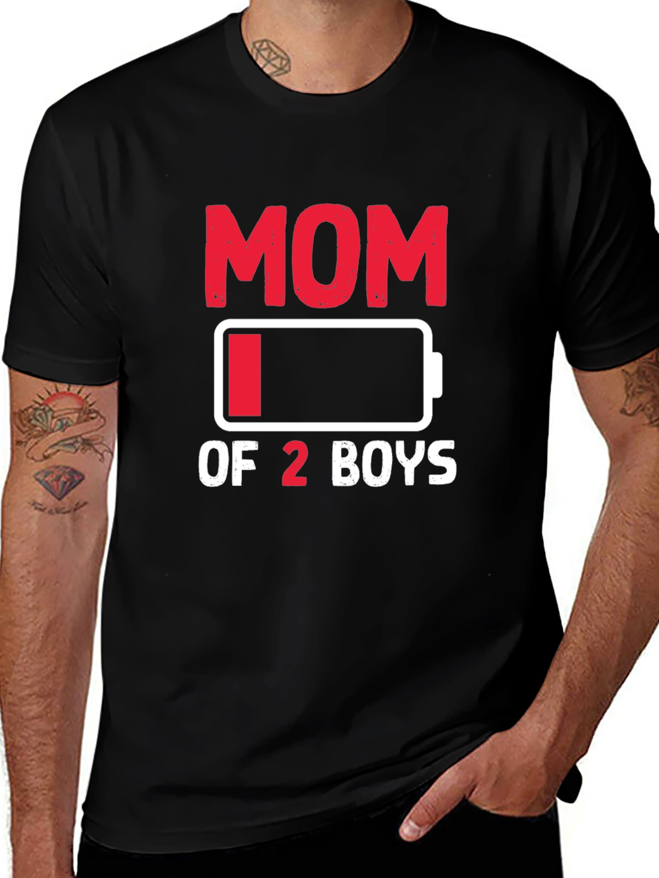 Mom of 2 Boys Low Battery Graphic T-Shirt