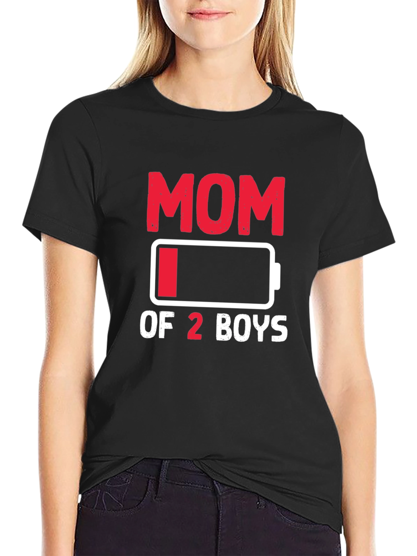 Mom of 2 Boys Low Battery Graphic T-Shirt