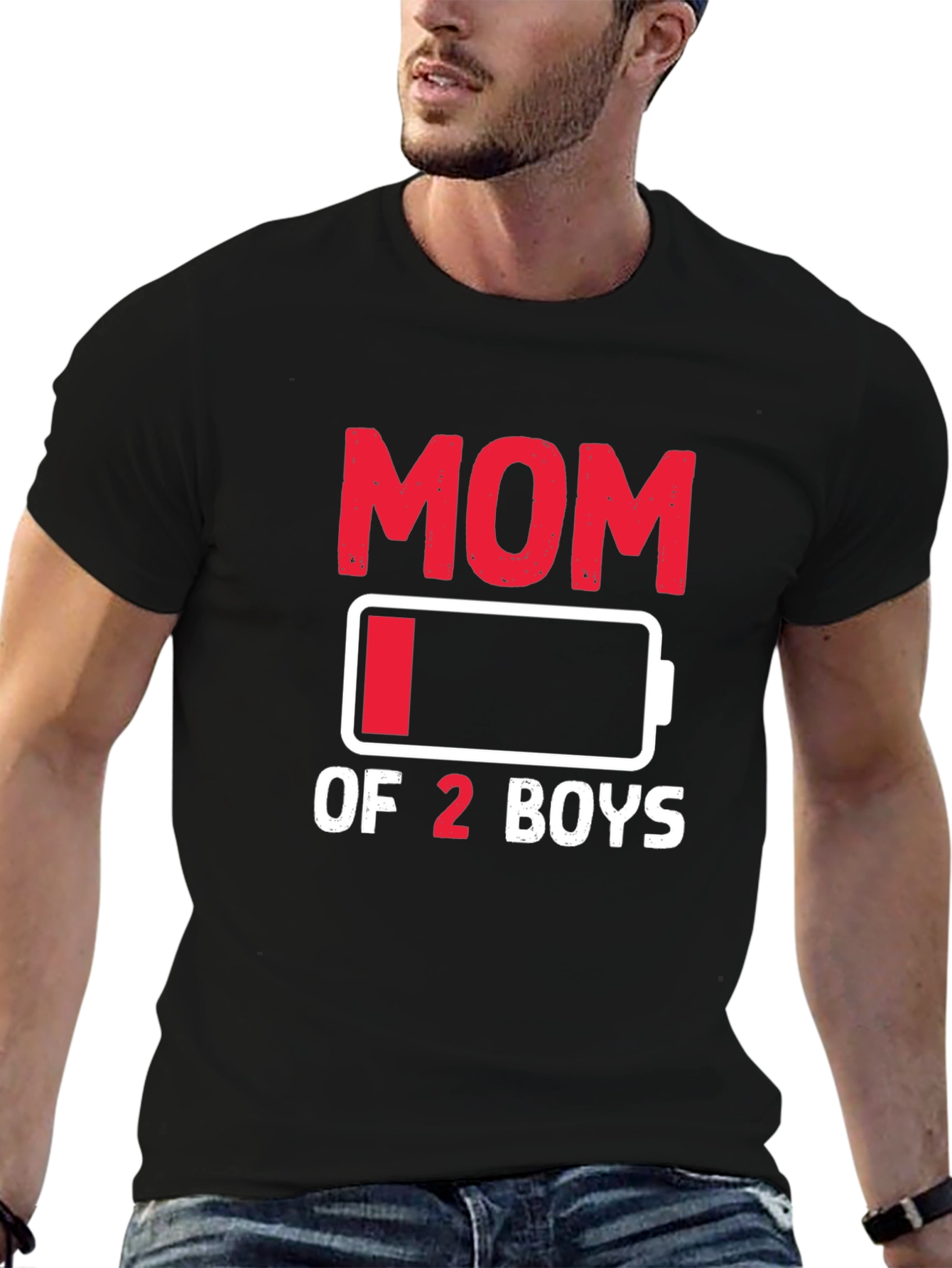 Mom of 2 Boys Low Battery Graphic T-Shirt