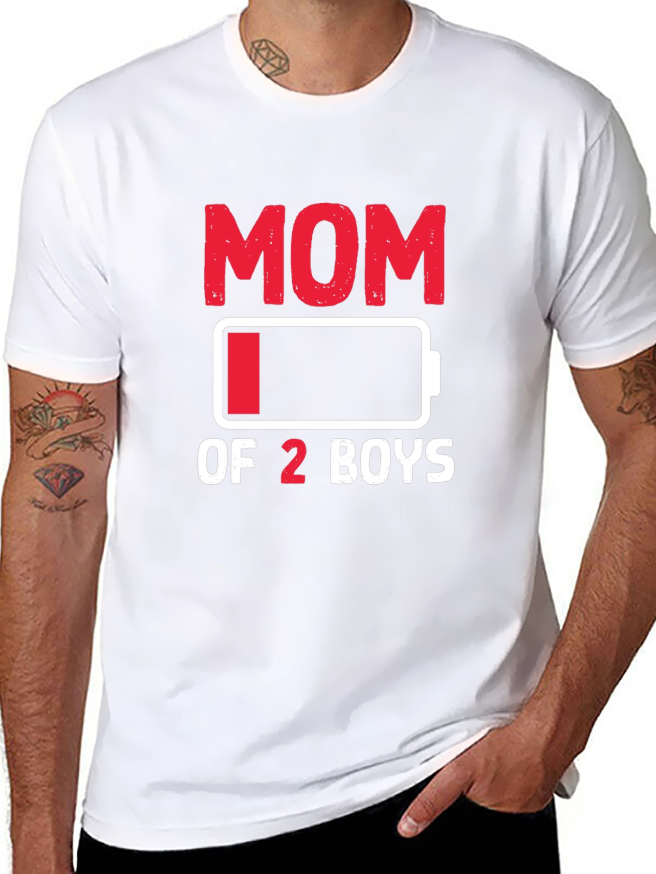 Mom of 2 Boys Low Battery Graphic T-Shirt