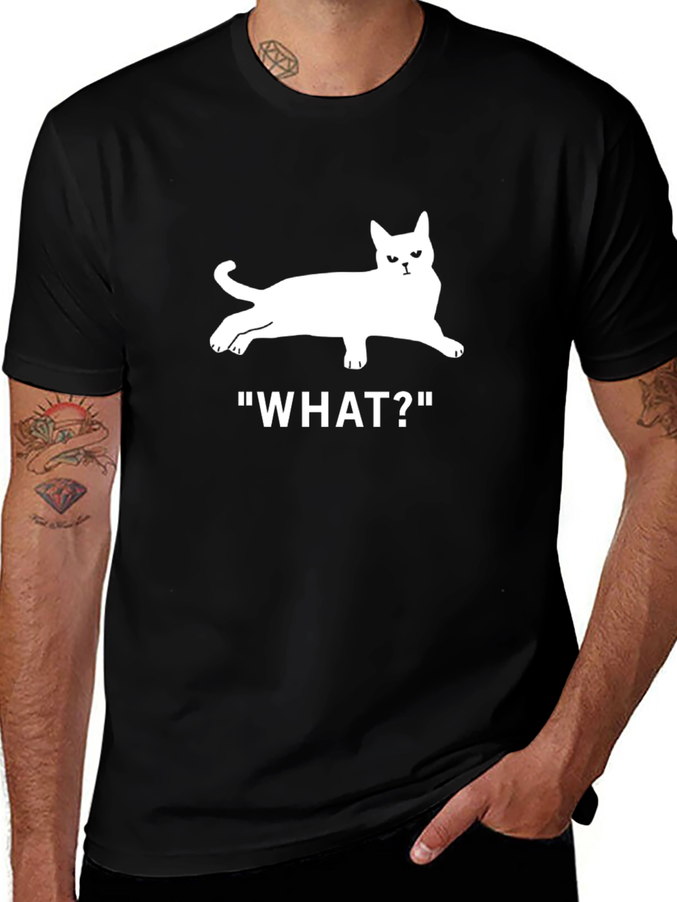 Cat What? T-Shirt - Unisex Black Tee
