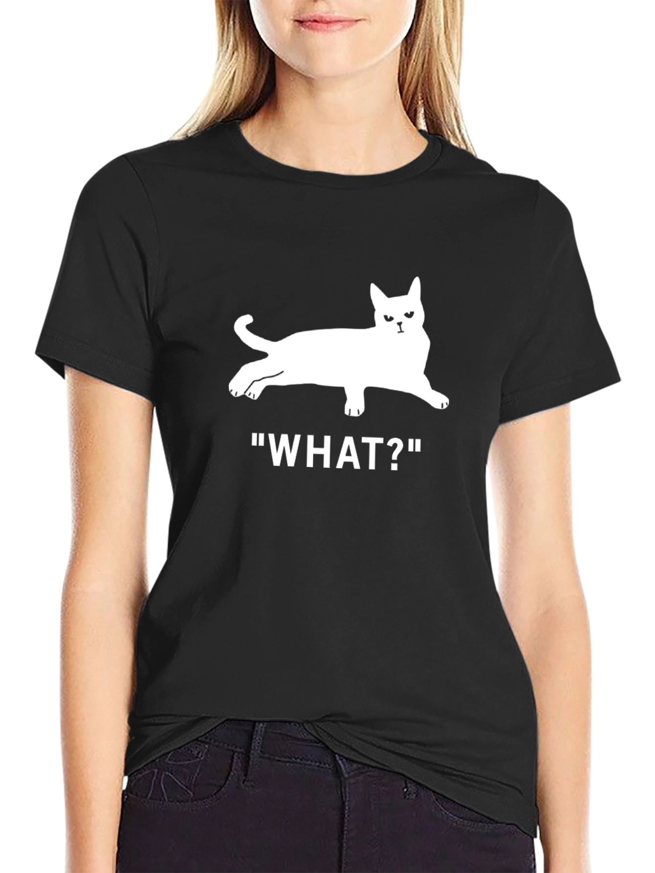 Cat What? T-Shirt - Unisex Black Tee