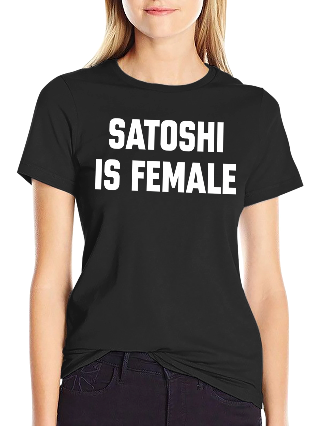 Satoshi is Female Graphic Tee - Crypto Fan Shirt
