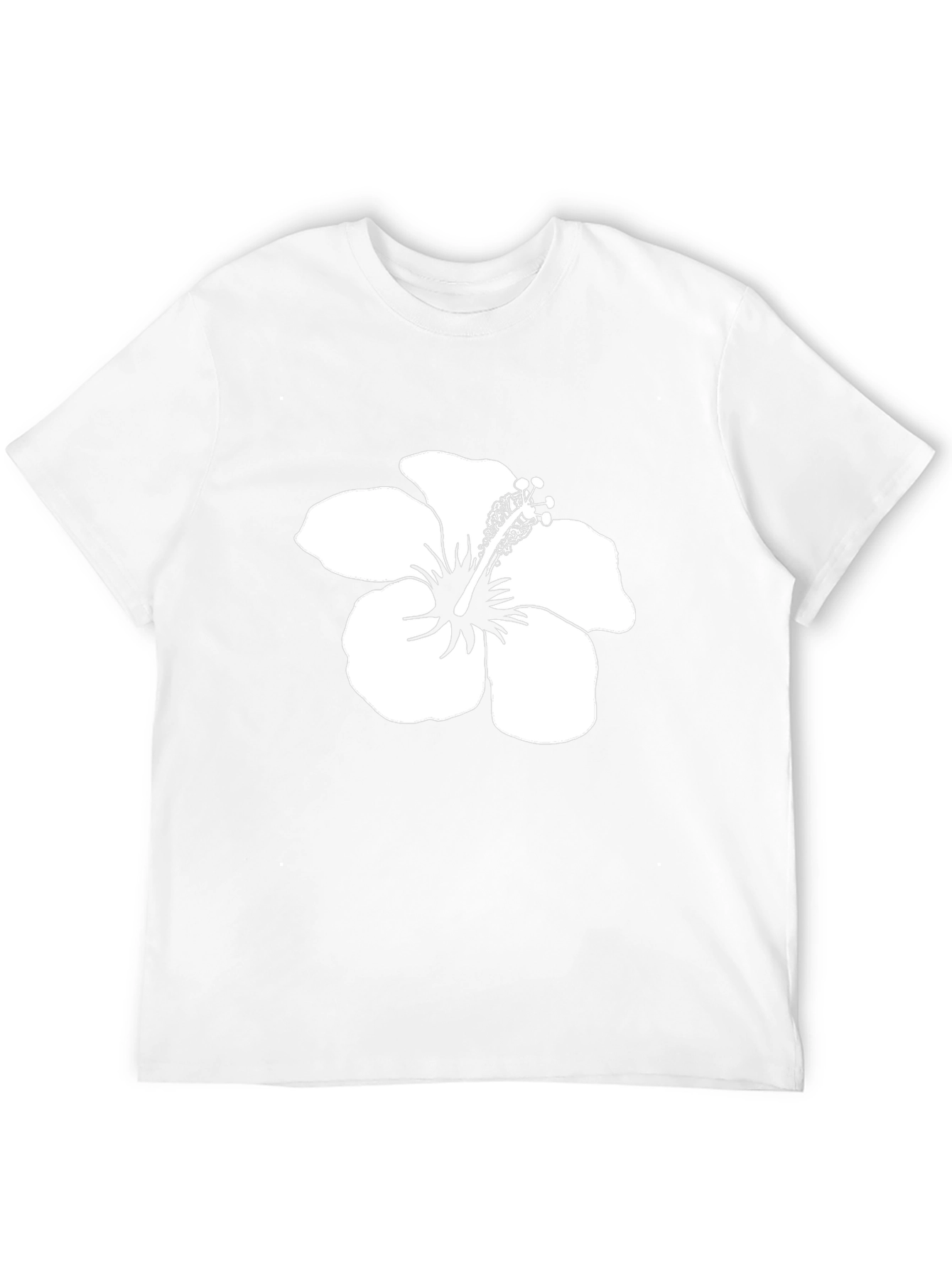 Black T-Shirt with White Hibiscus Flower Print