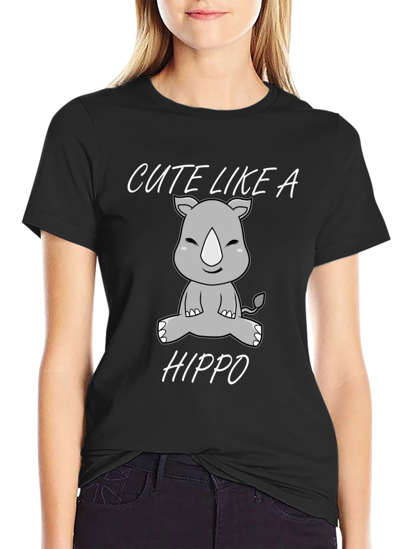 Cute Like a Hippo Black Graphic T-Shirt
