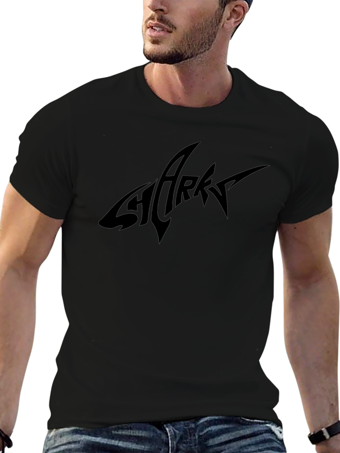 Mens Black Shark Logo Graphic Tee