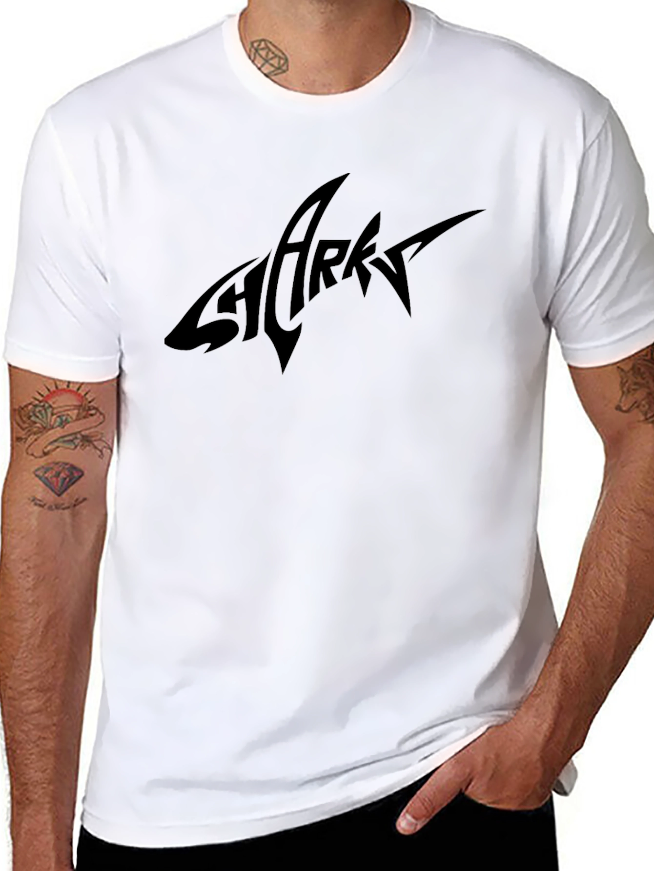 Mens Black Shark Logo Graphic Tee
