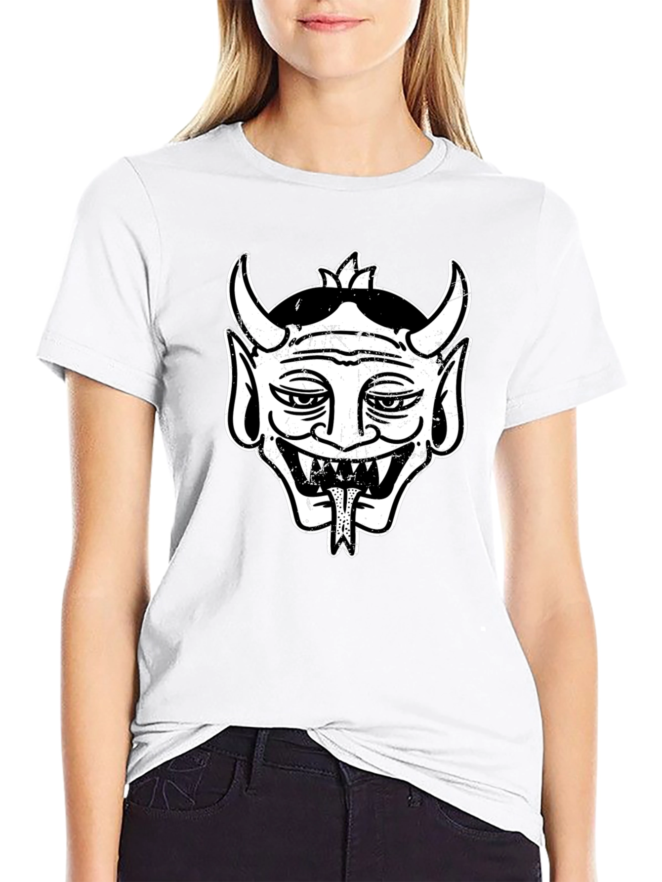 Black Tee with Retro Devil Graphic