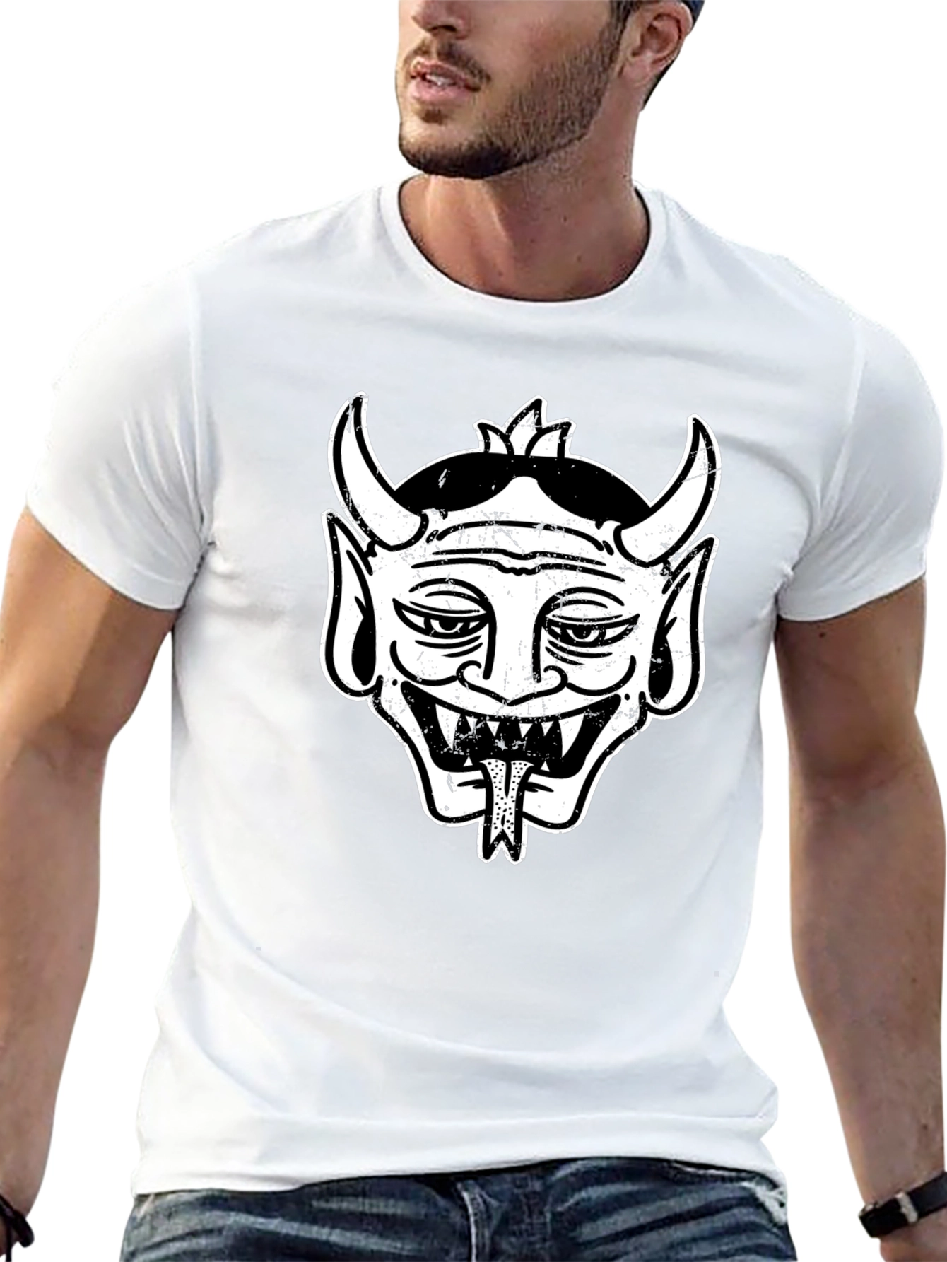 Black Tee with Retro Devil Graphic
