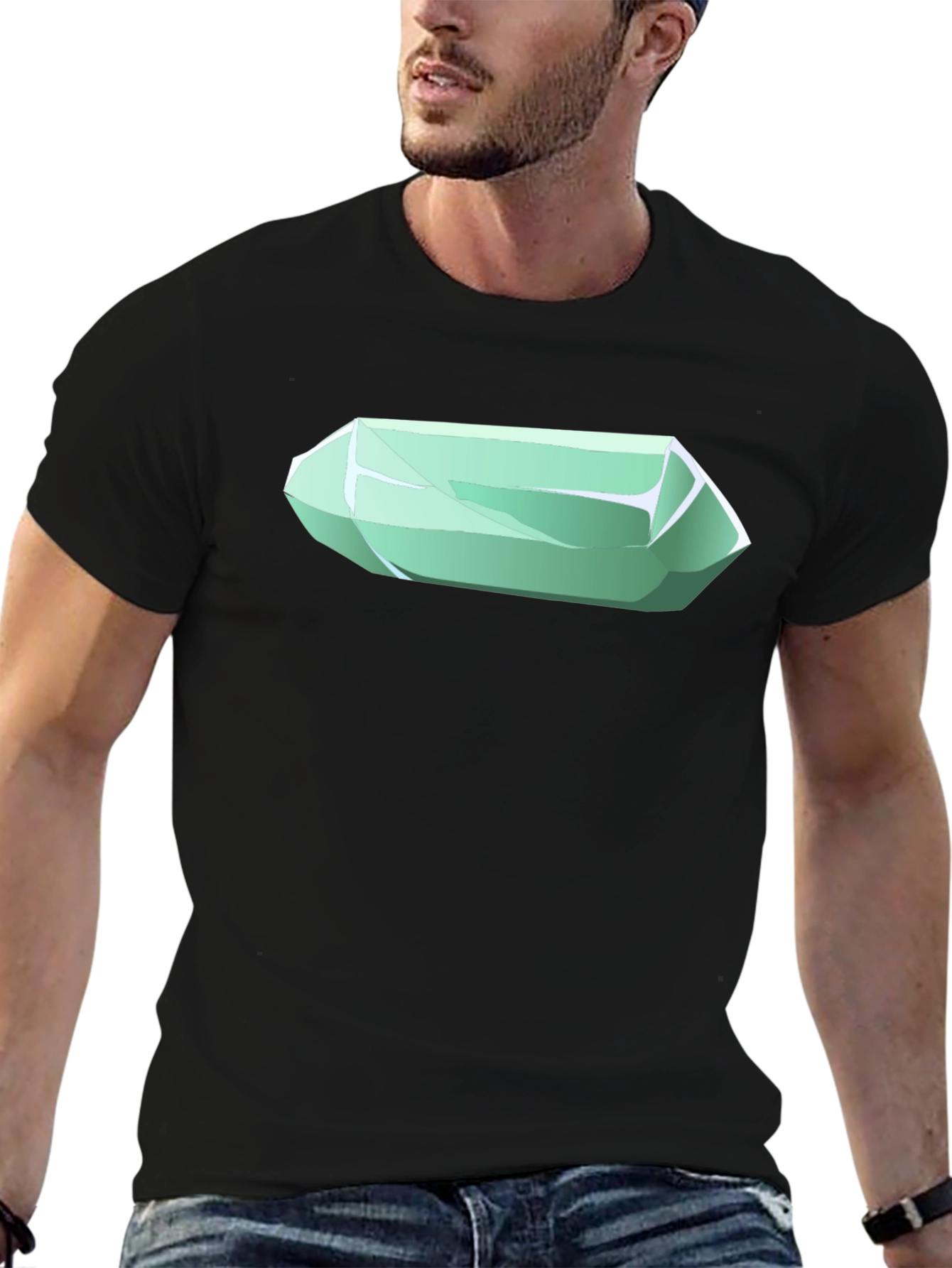 Geometric Crystal Graphic Tee - Stylish Mens Black T-Shirt