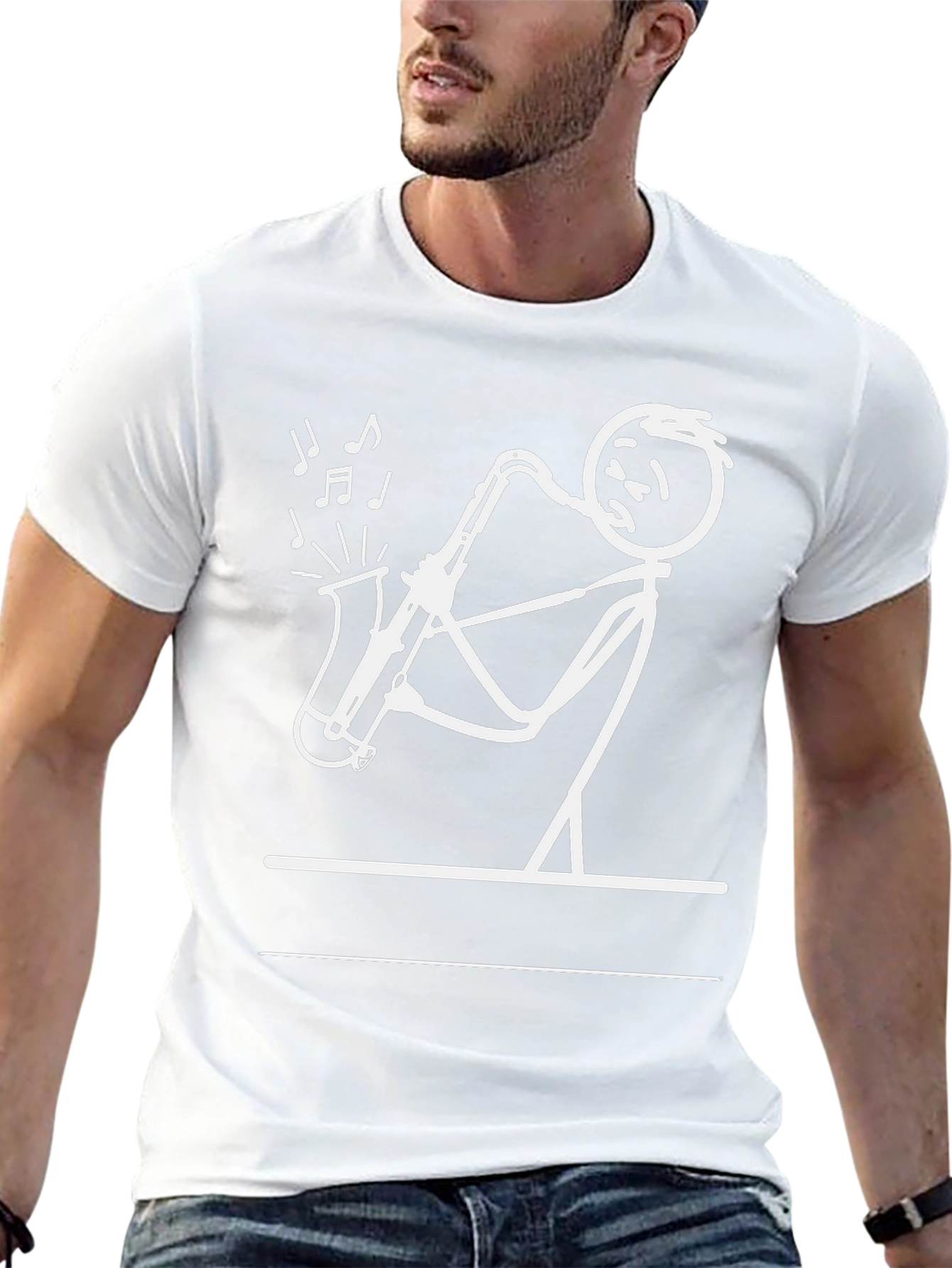 Saxophone Stick Figure Graphic Tee - Black