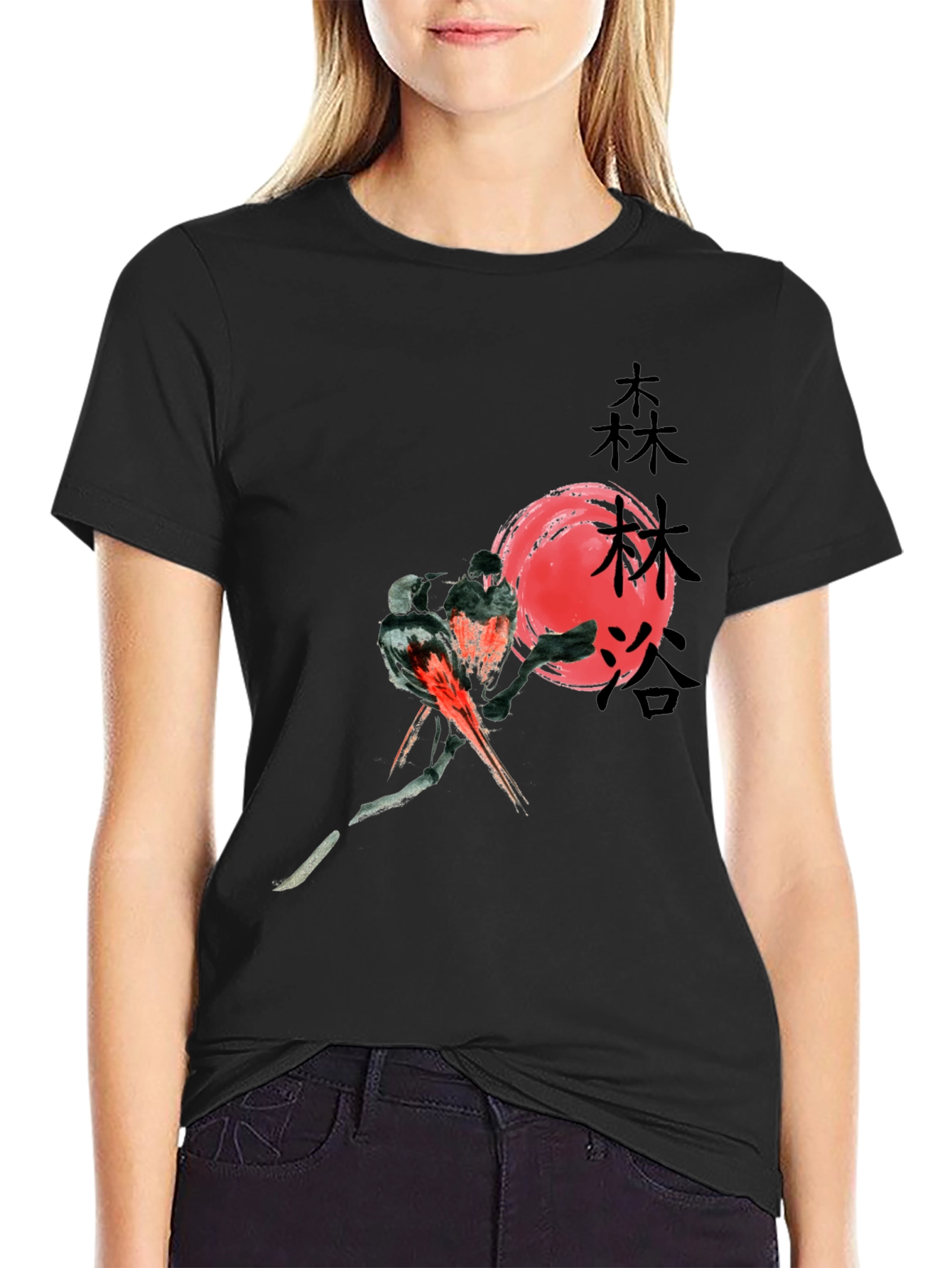 Japanese Art Bird & Moon Graphic T-Shirt
