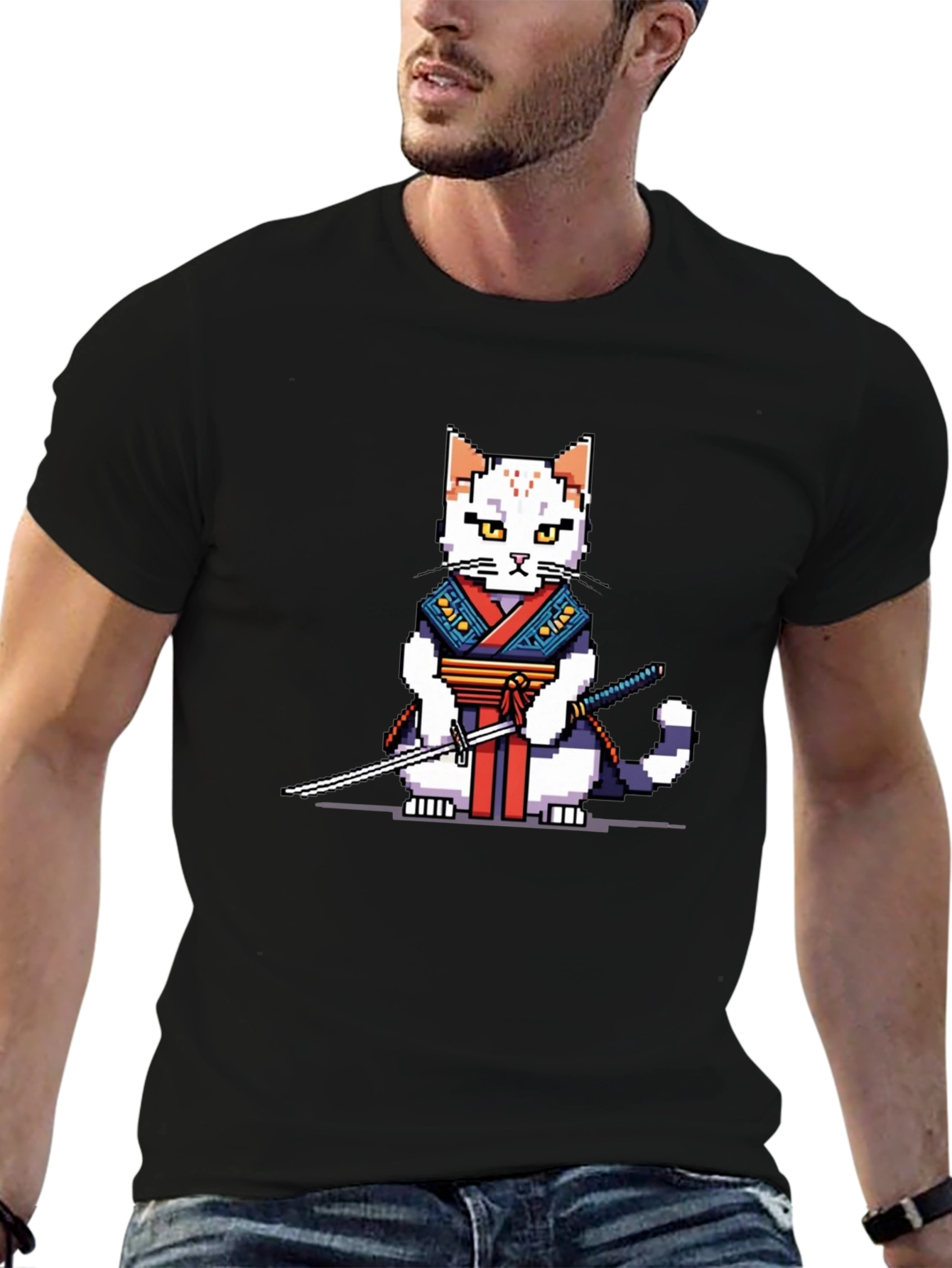 Pixel Samurai Cat Graphic Tee