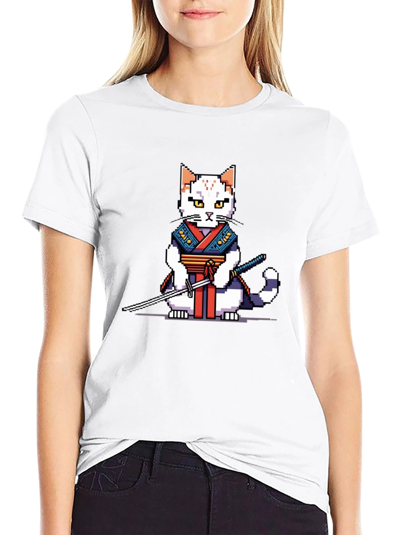 Pixel Samurai Cat Graphic Tee