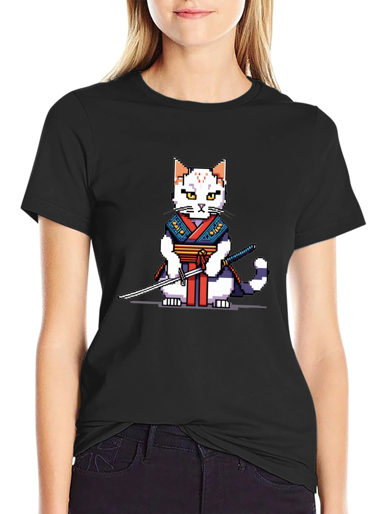 Pixel Samurai Cat Graphic Tee