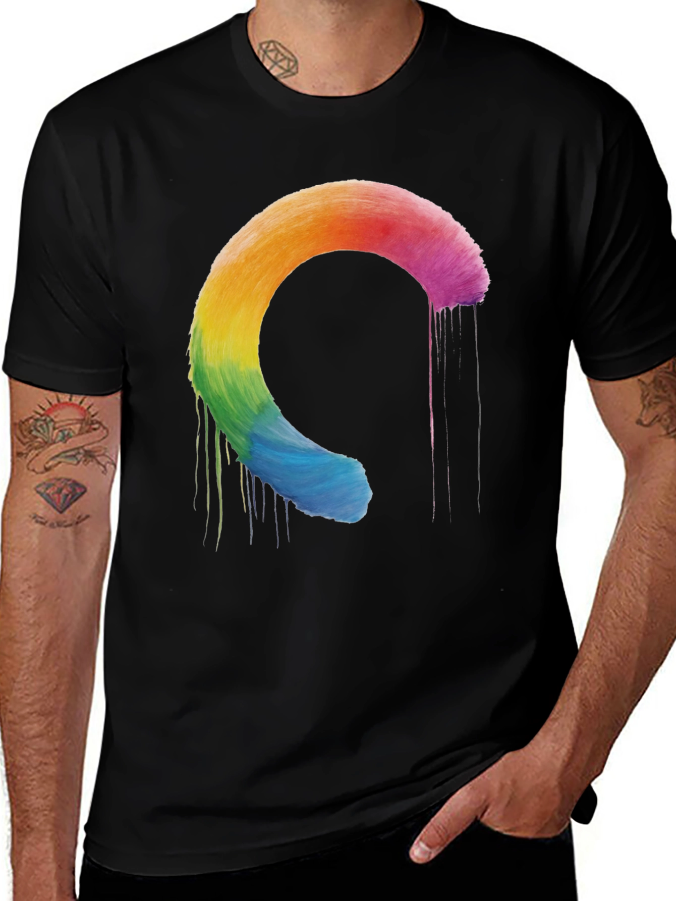 Rainbow Circle Drip T-Shirt - Stylish Graphic Tee