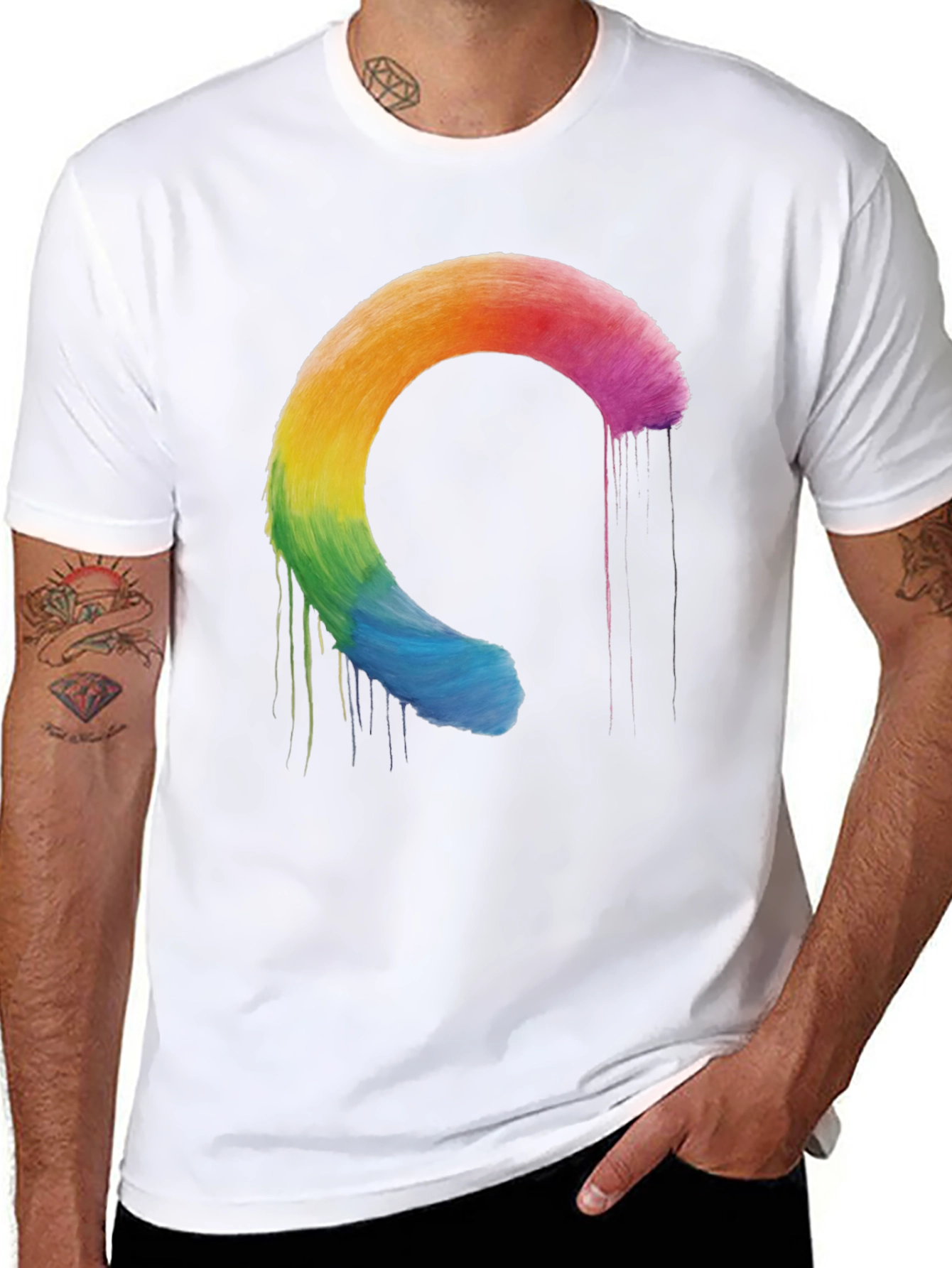 Rainbow Circle Drip T-Shirt - Stylish Graphic Tee