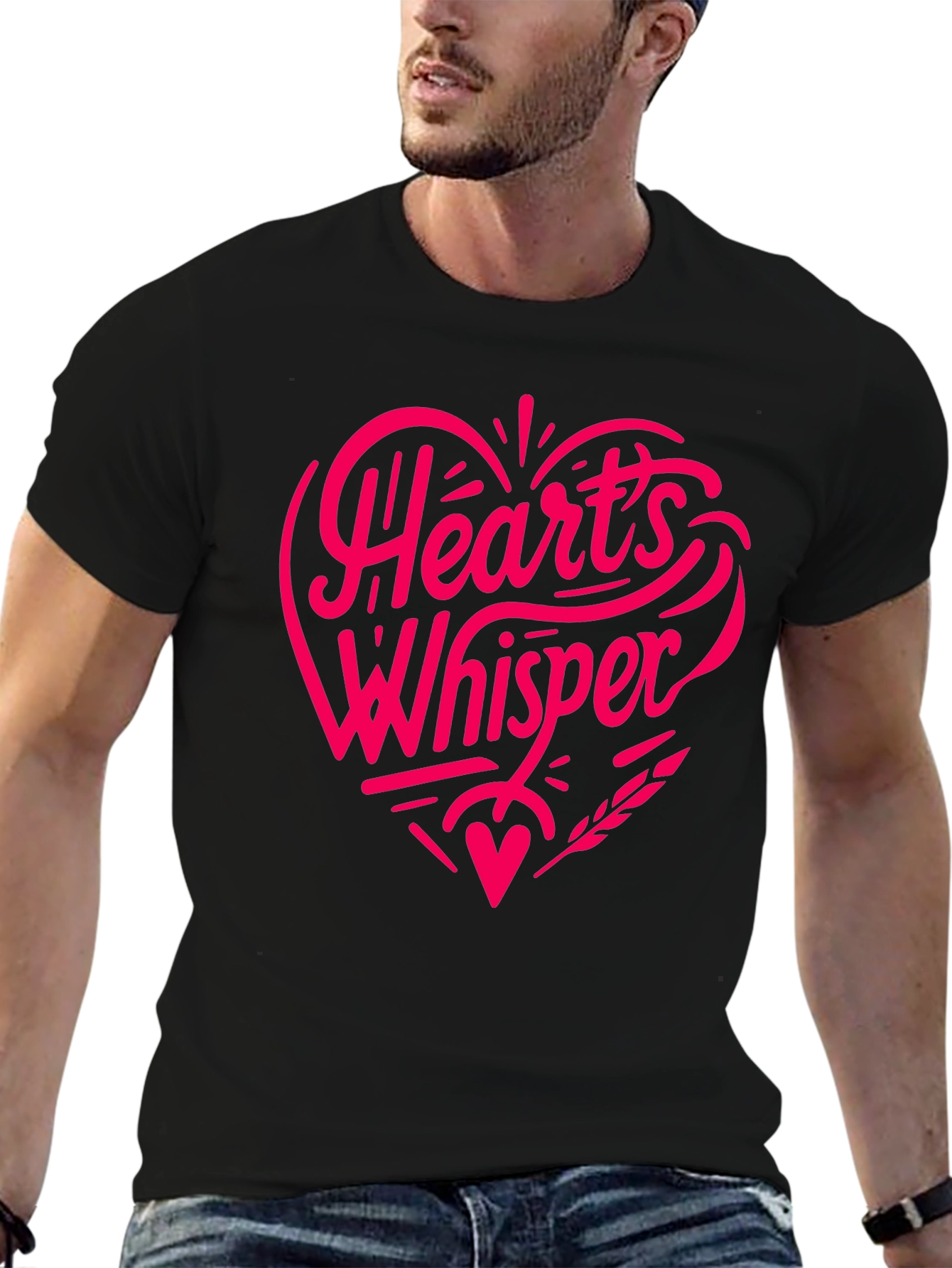 Hearts Whisper Black T-Shirt - Romantic Graphic Tee
