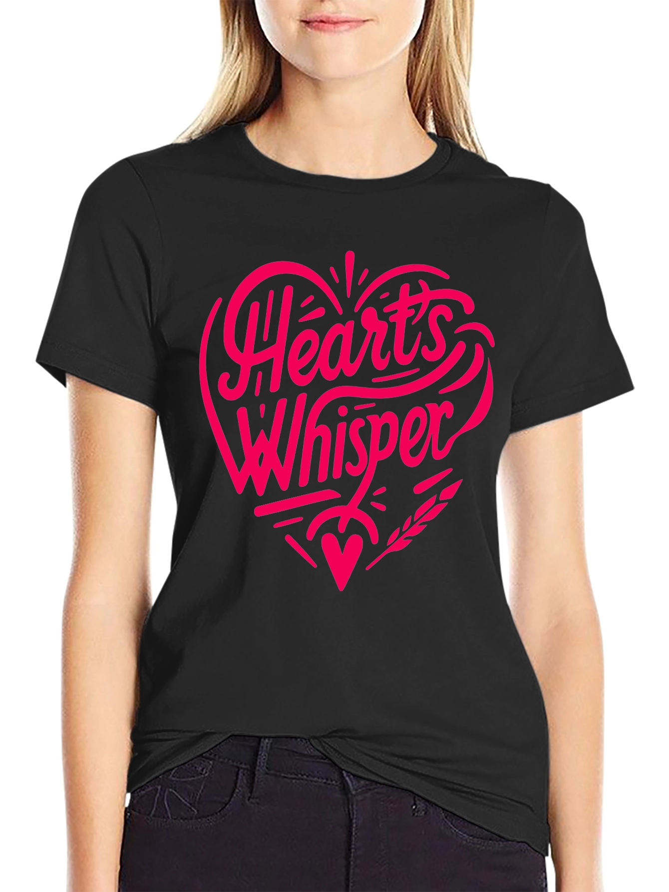 Hearts Whisper Black T-Shirt - Romantic Graphic Tee