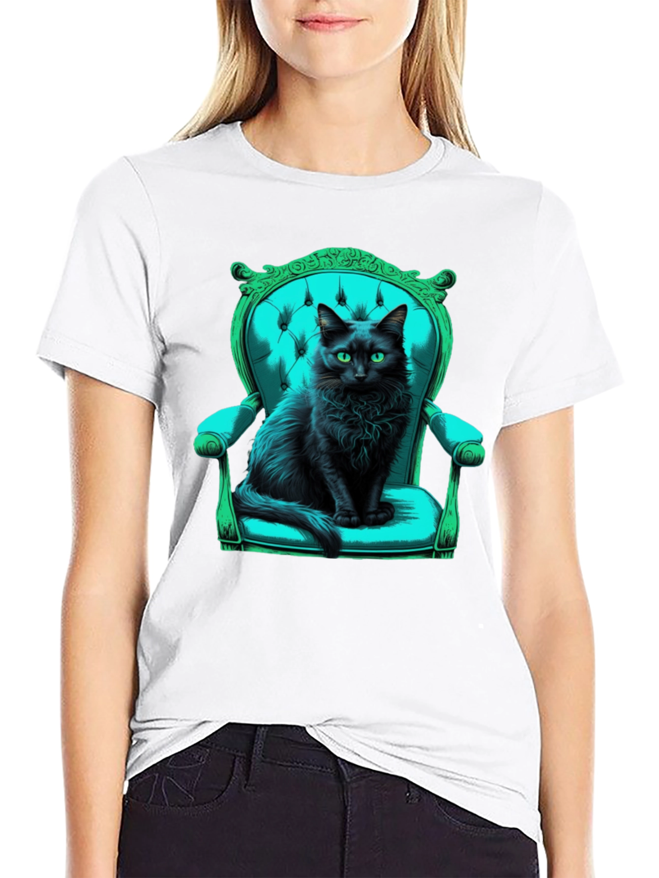 Black Cat in Chair Graphic Tee