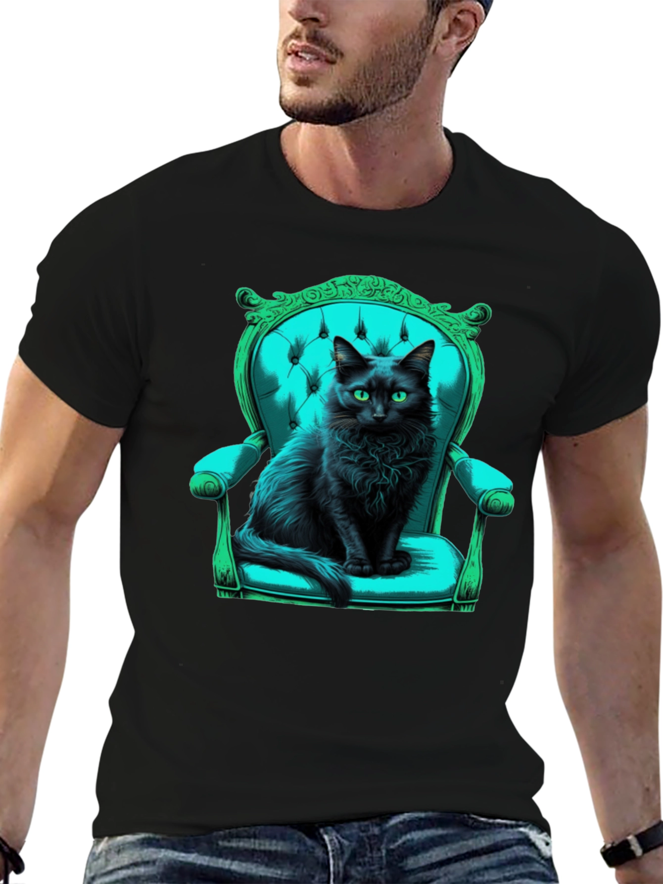 Black Cat in Chair Graphic Tee
