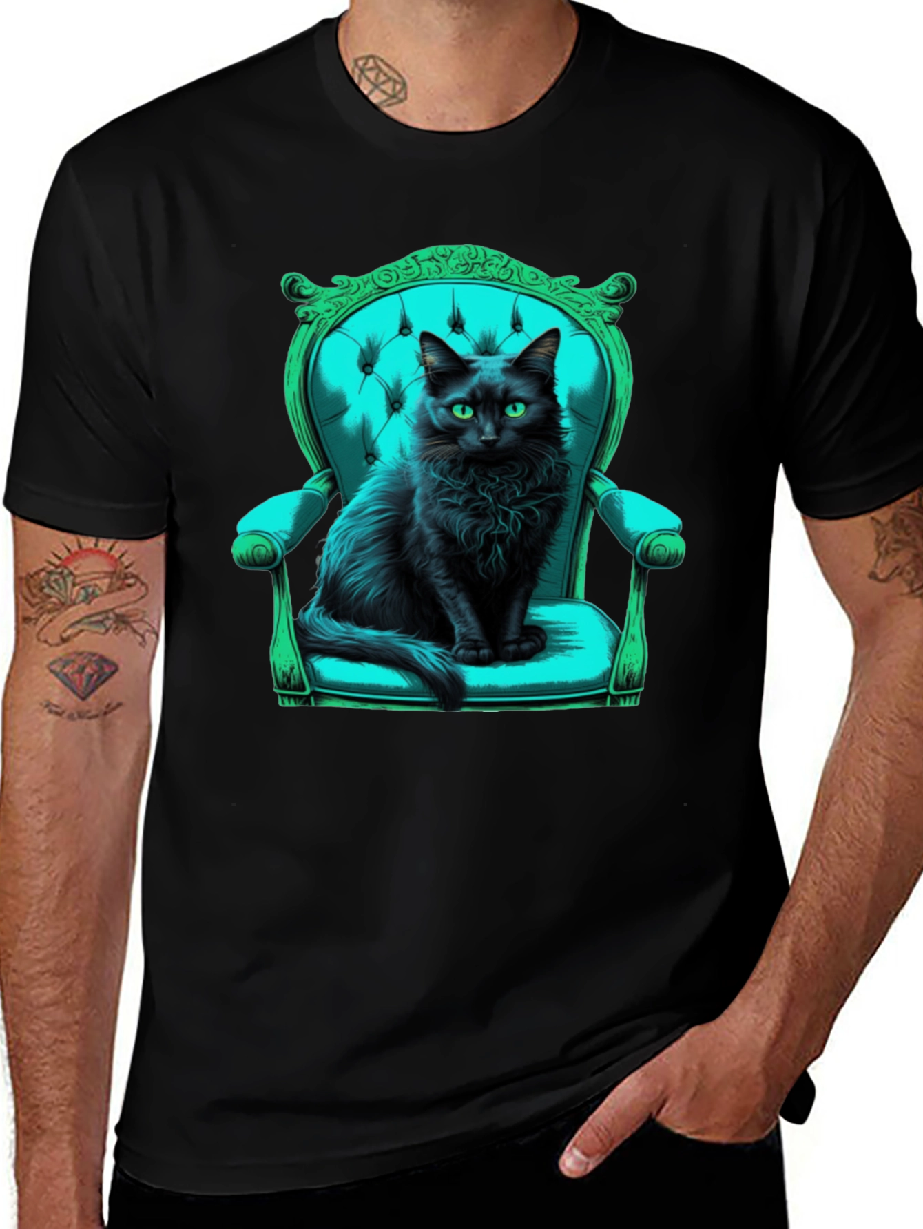 Black Cat in Chair Graphic Tee