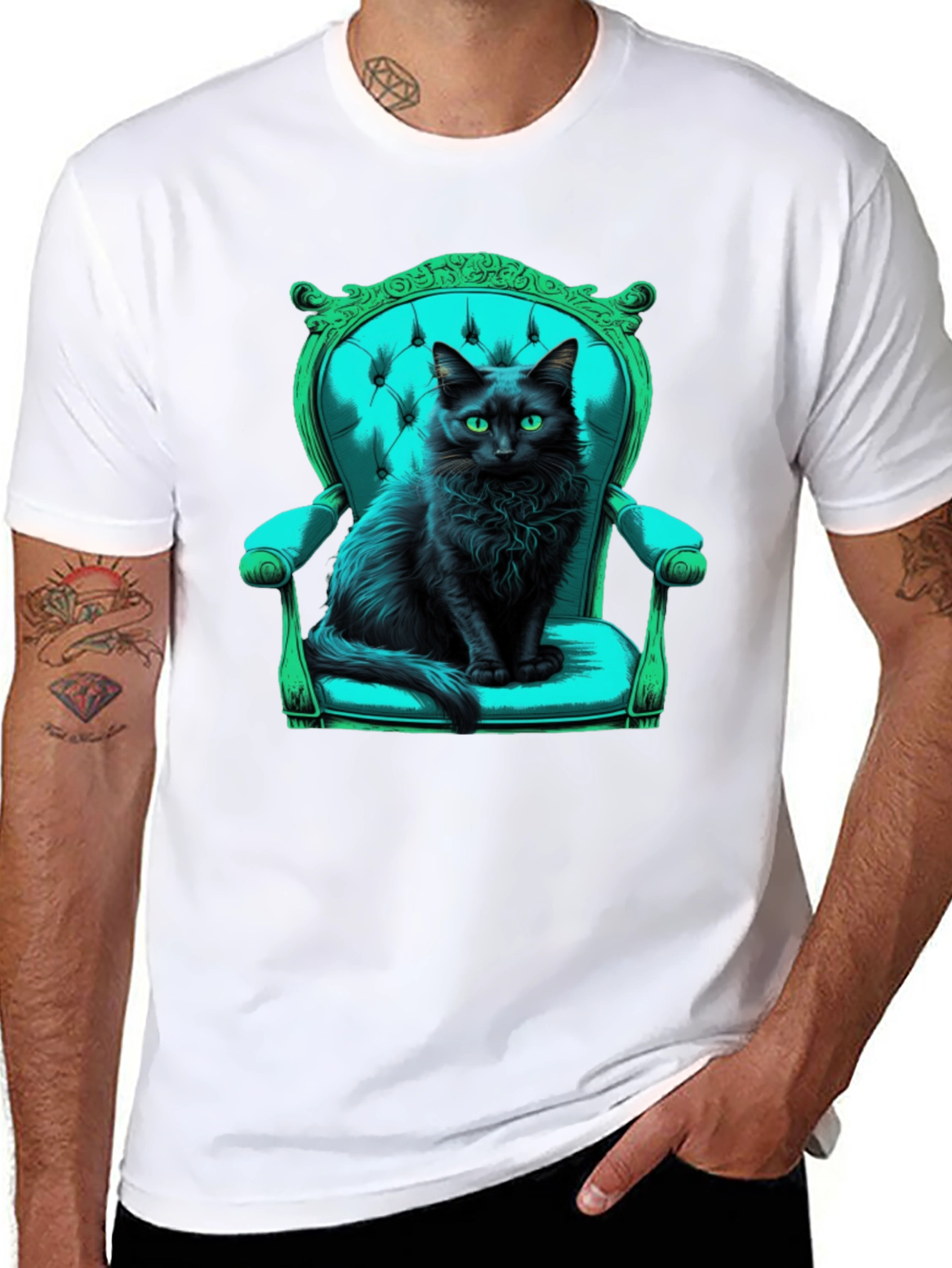 Black Cat in Chair Graphic Tee