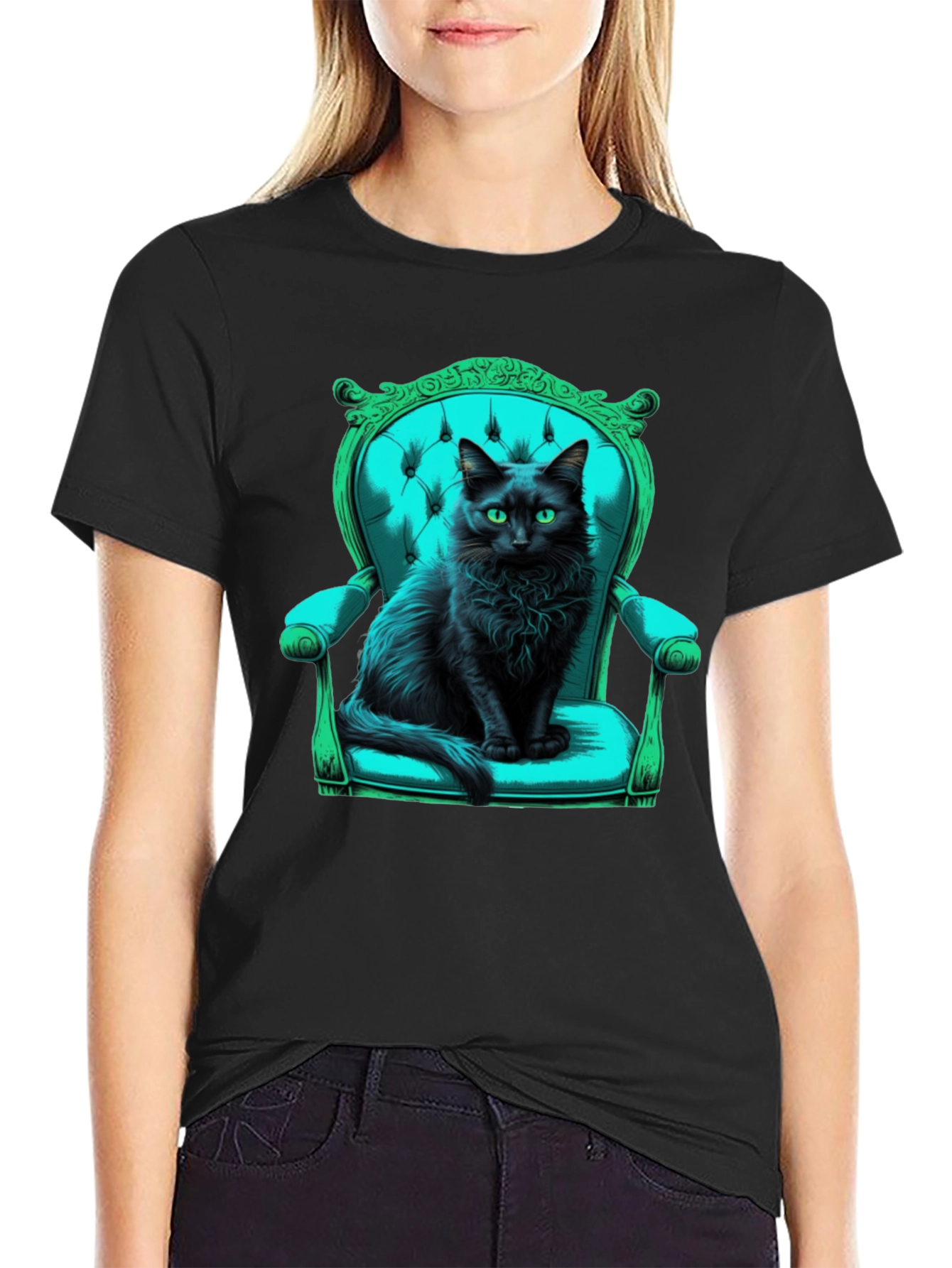 Black Cat in Chair Graphic Tee
