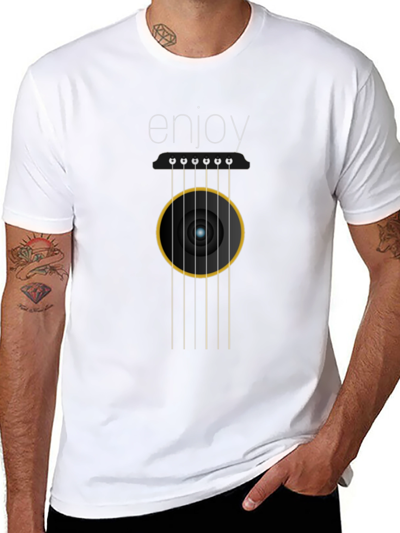 Enjoy Guitar Graphic Tee - Black Cotton Comfort