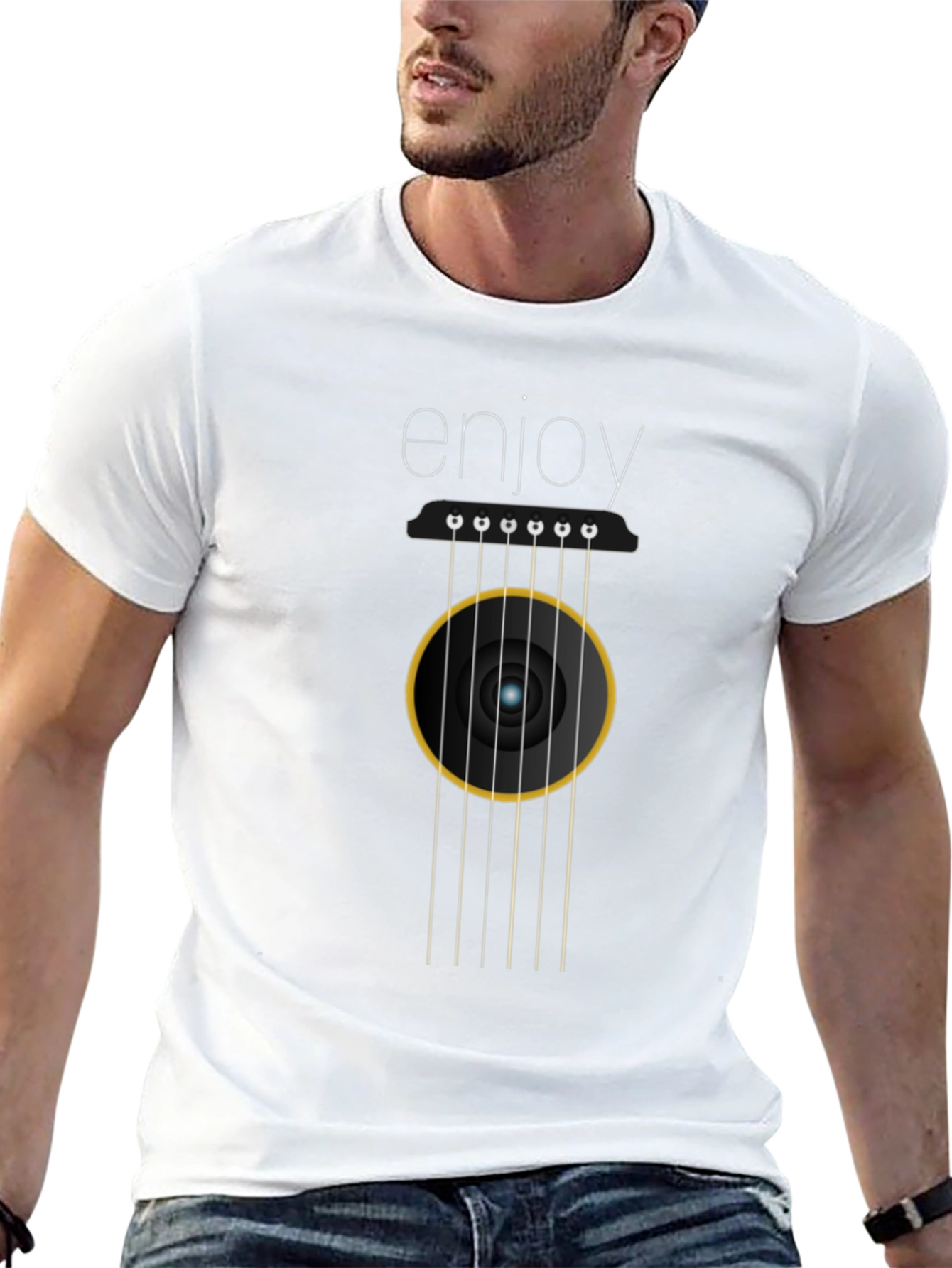 Enjoy Guitar Graphic Tee - Black Cotton Comfort