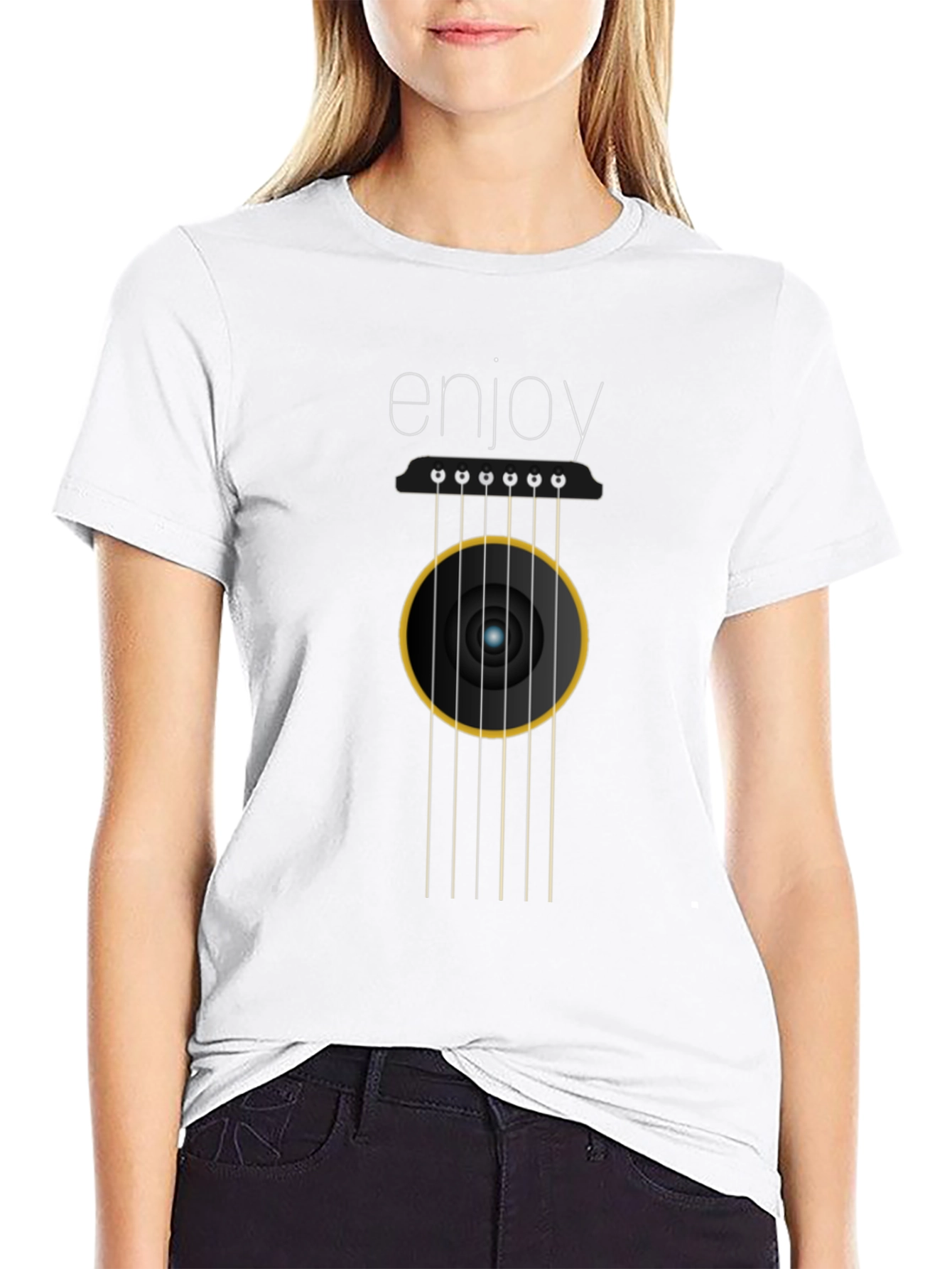 Enjoy Guitar Graphic Tee - Black Cotton Comfort