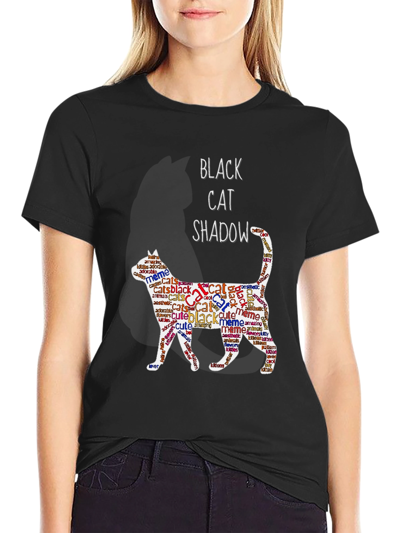 Black Cat Shadow Word Art T-Shirt