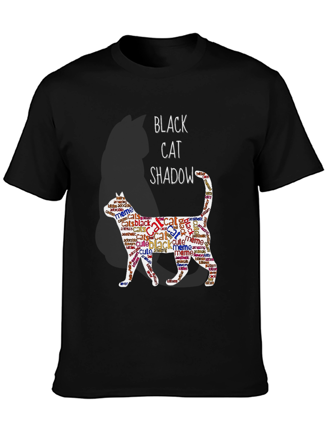 Black Cat Shadow Word Art T-Shirt