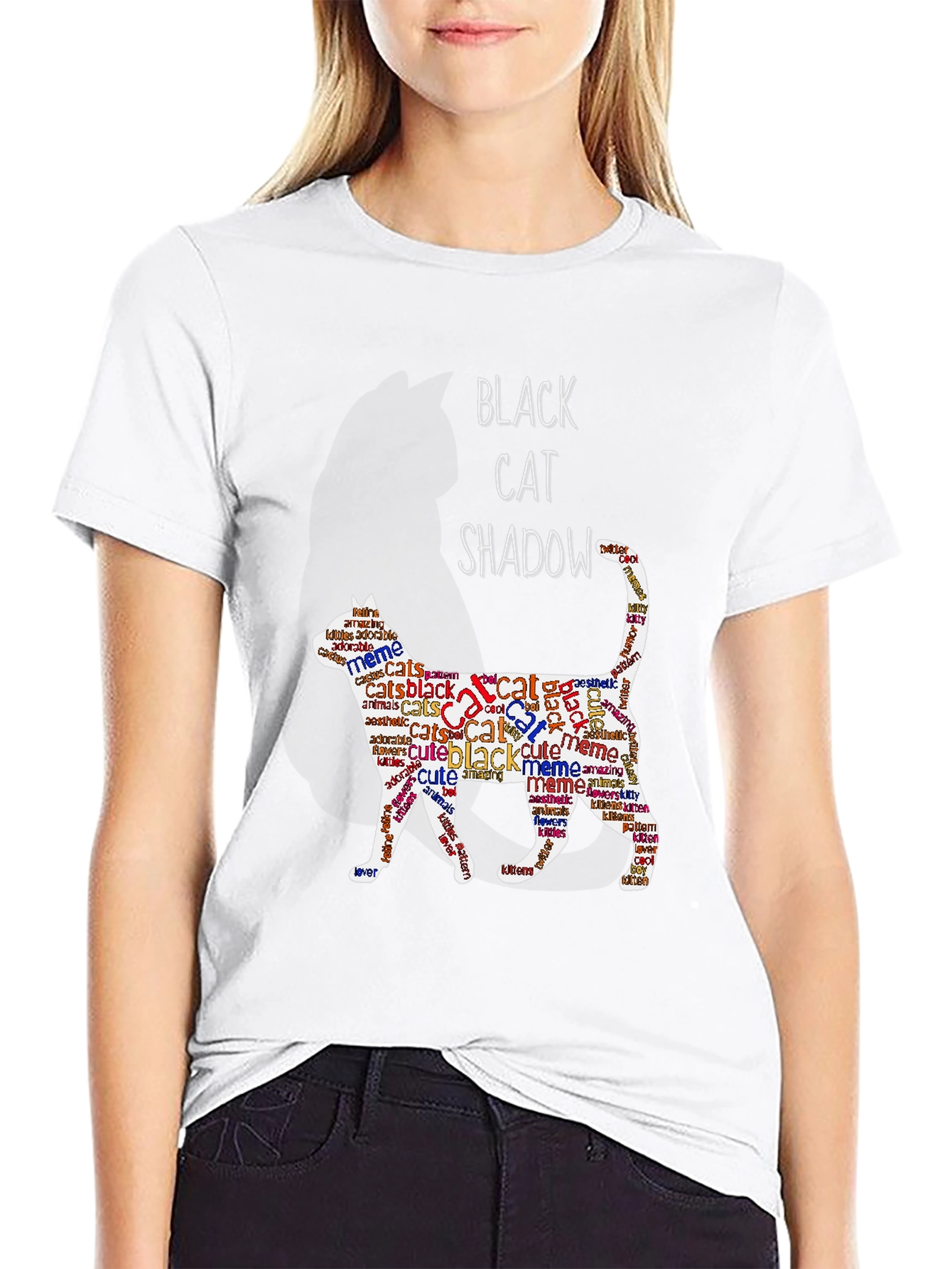 Black Cat Shadow Word Art T-Shirt