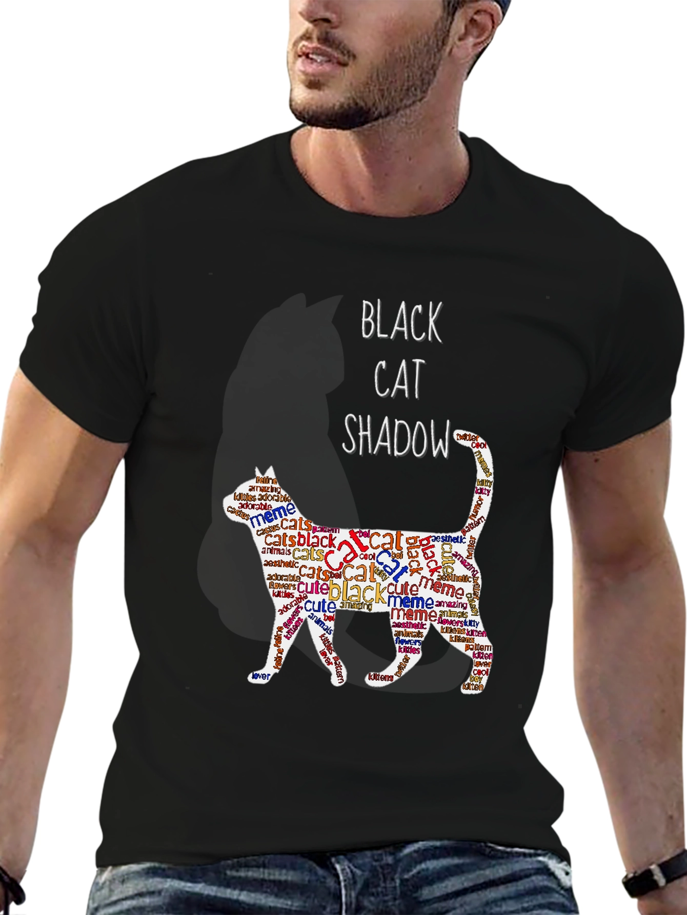 Black Cat Shadow Word Art T-Shirt