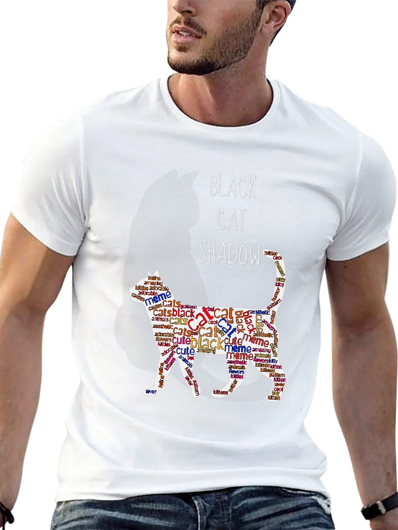 Black Cat Shadow Word Art T-Shirt