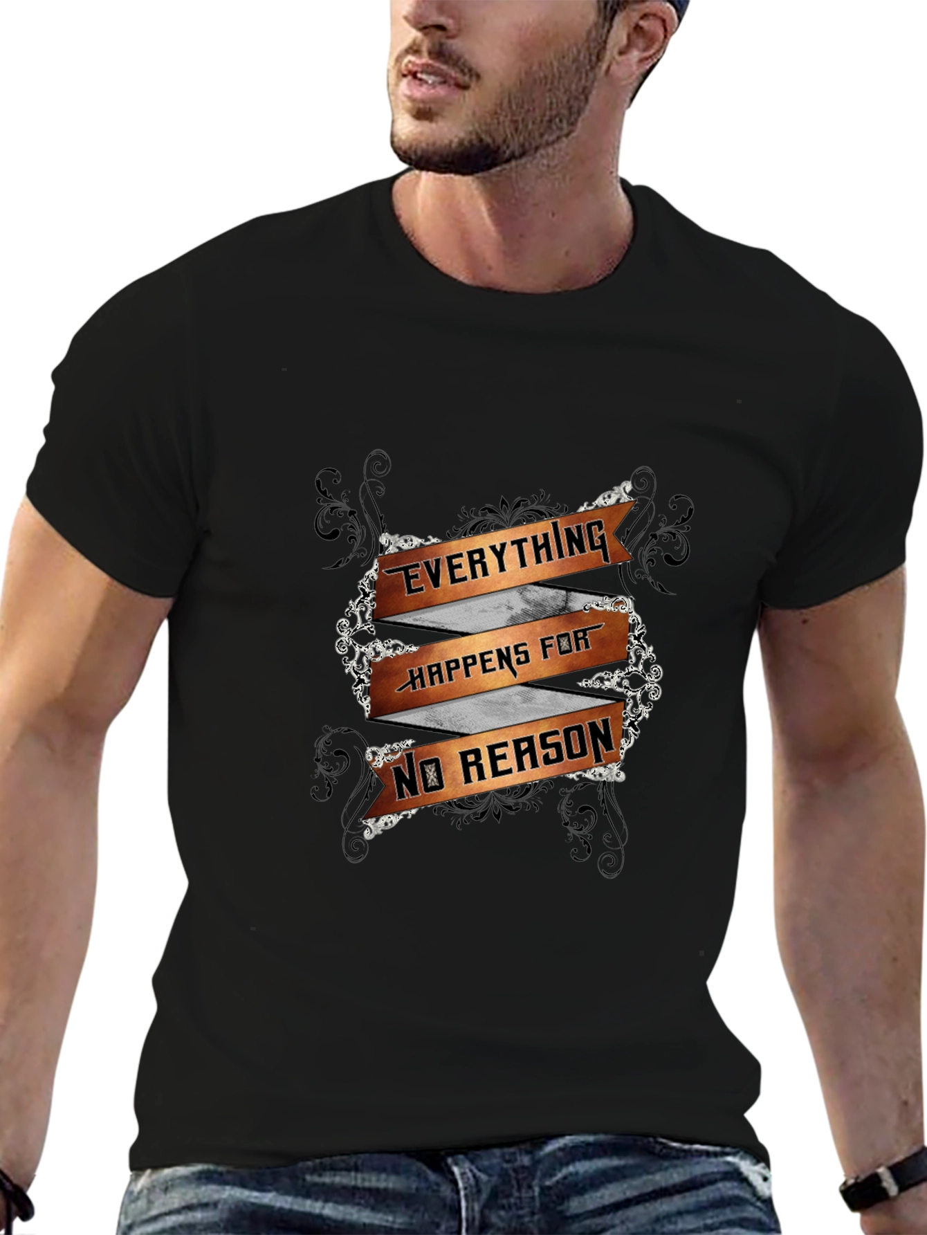 Everything Happens For No Reason Mens Black T-Shirt