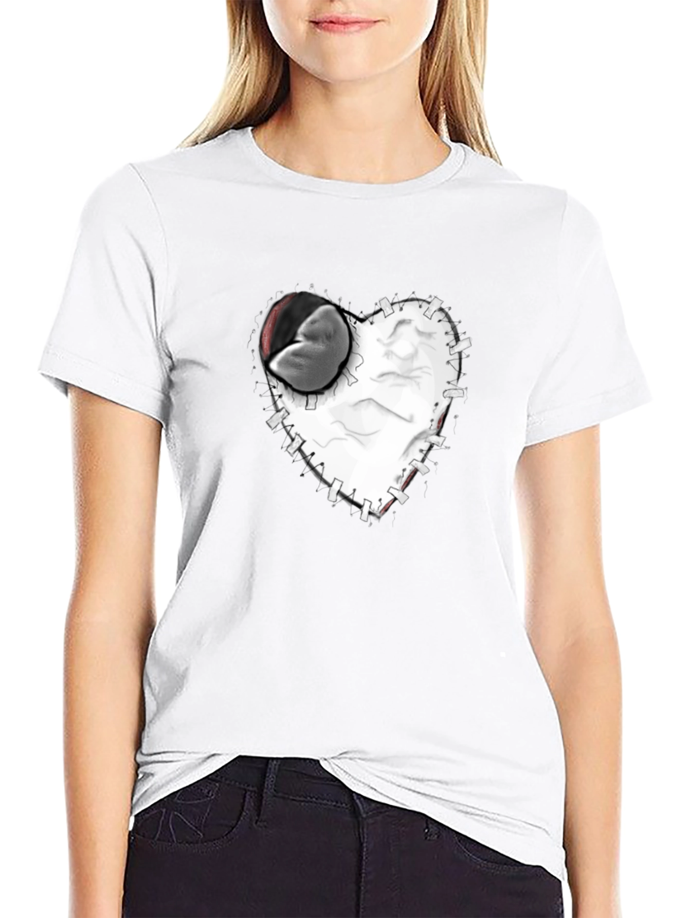 Stitched Heart Graphic Tee - Black