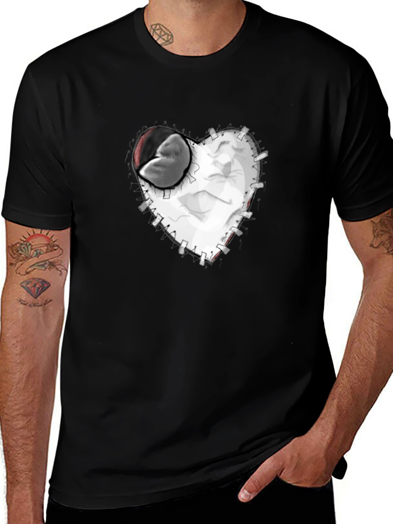 Stitched Heart Graphic Tee - Black