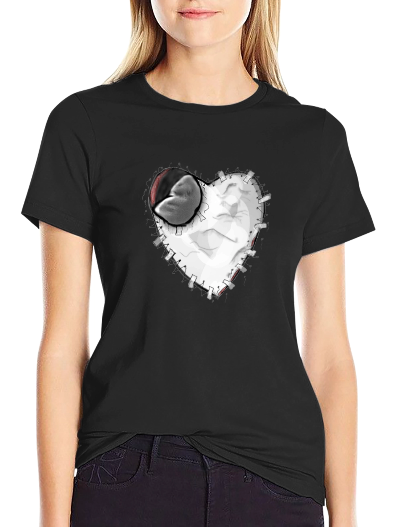 Stitched Heart Graphic Tee - Black