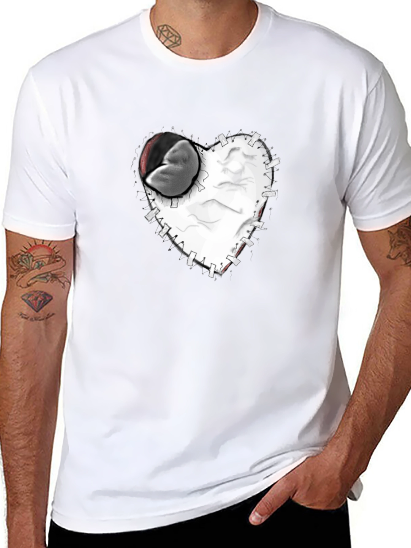 Stitched Heart Graphic Tee - Black