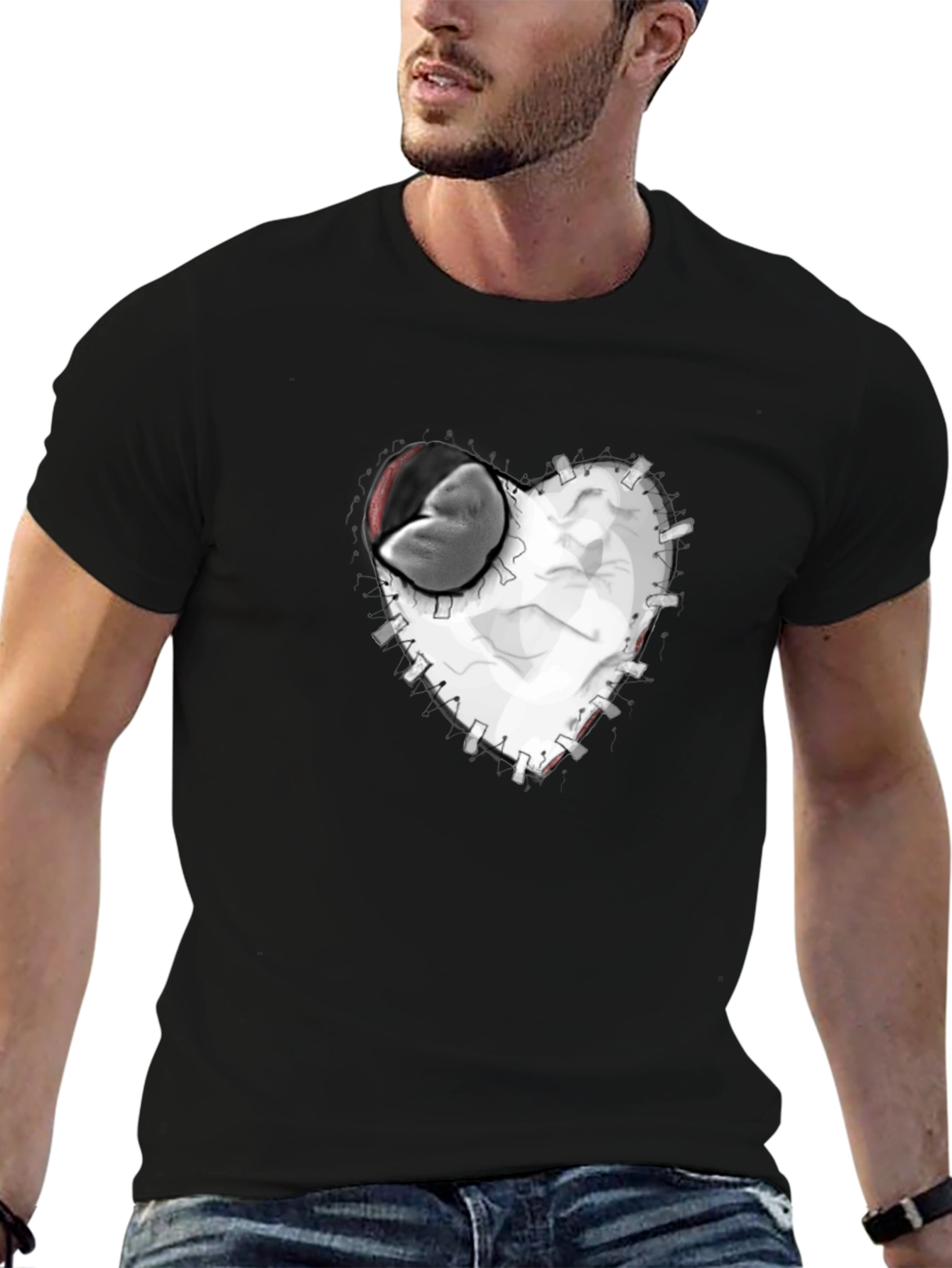 Stitched Heart Graphic Tee - Black