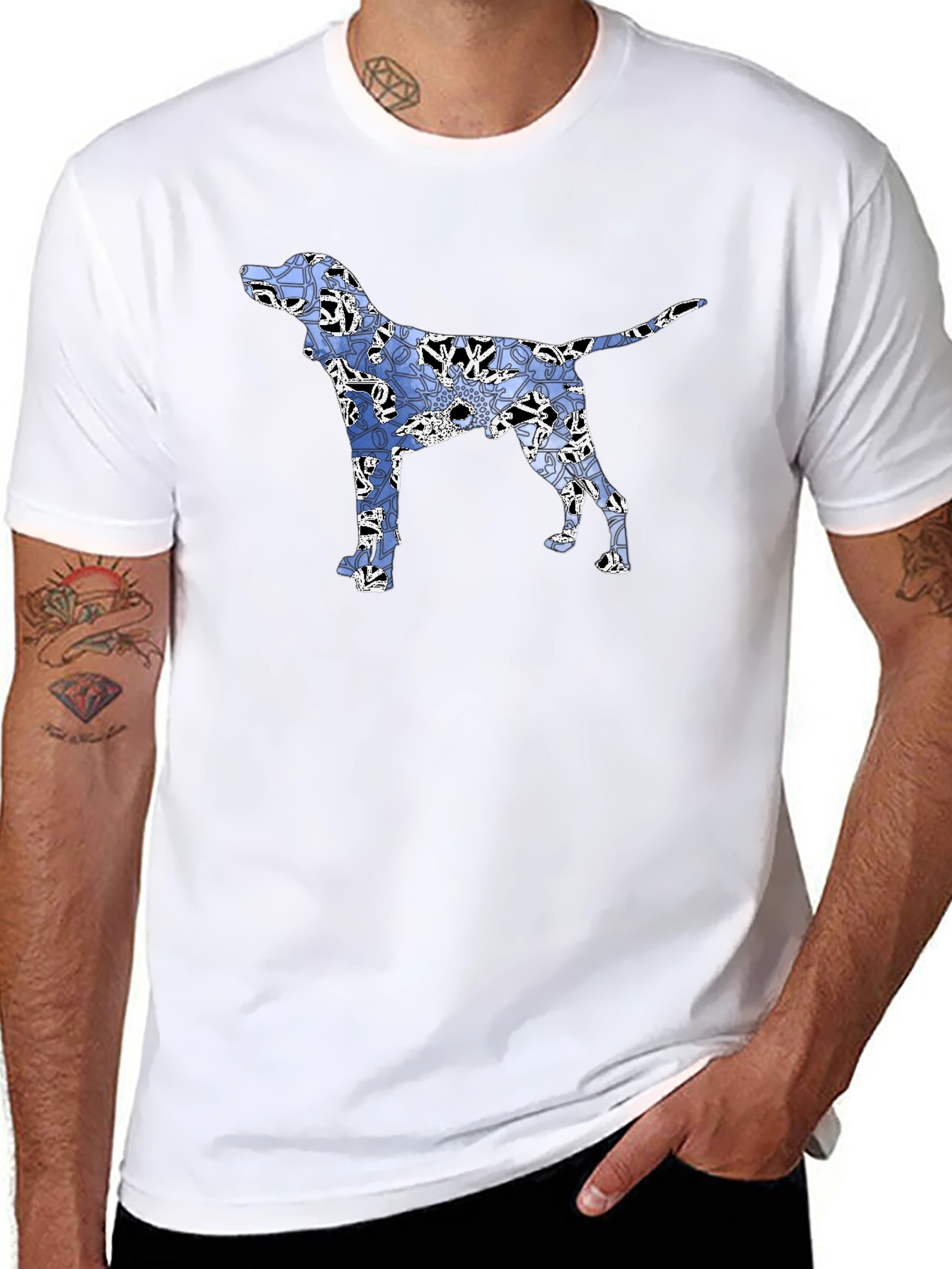 Dog Floral Print Black T-Shirt