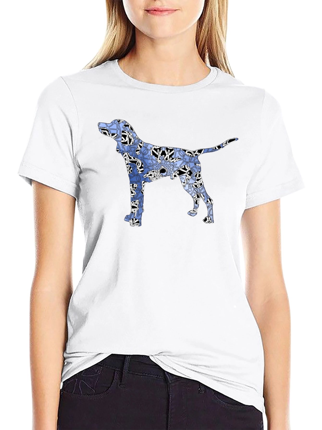 Dog Floral Print Black T-Shirt