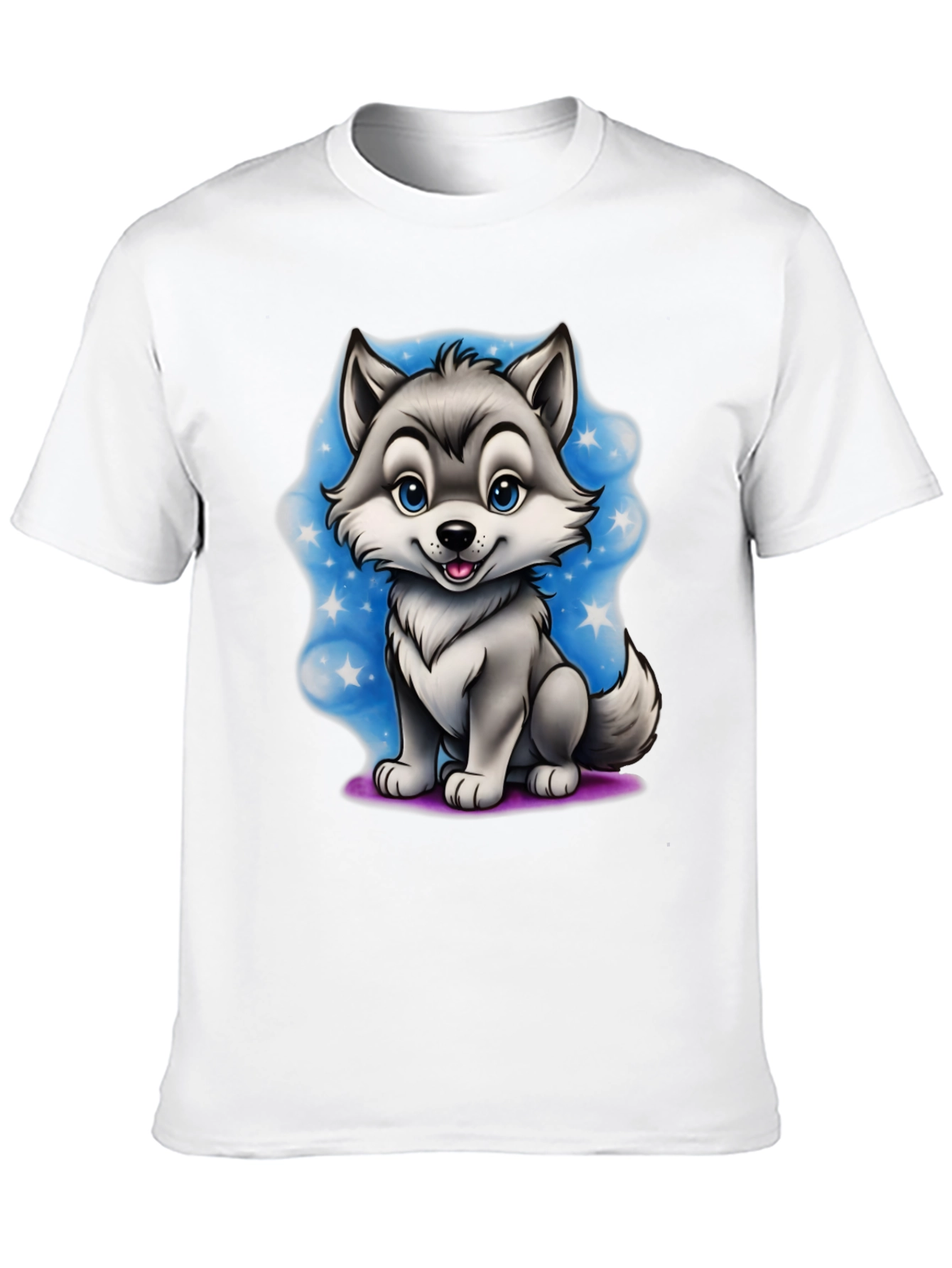 Cartoon Wolf Graphic Tee - Black