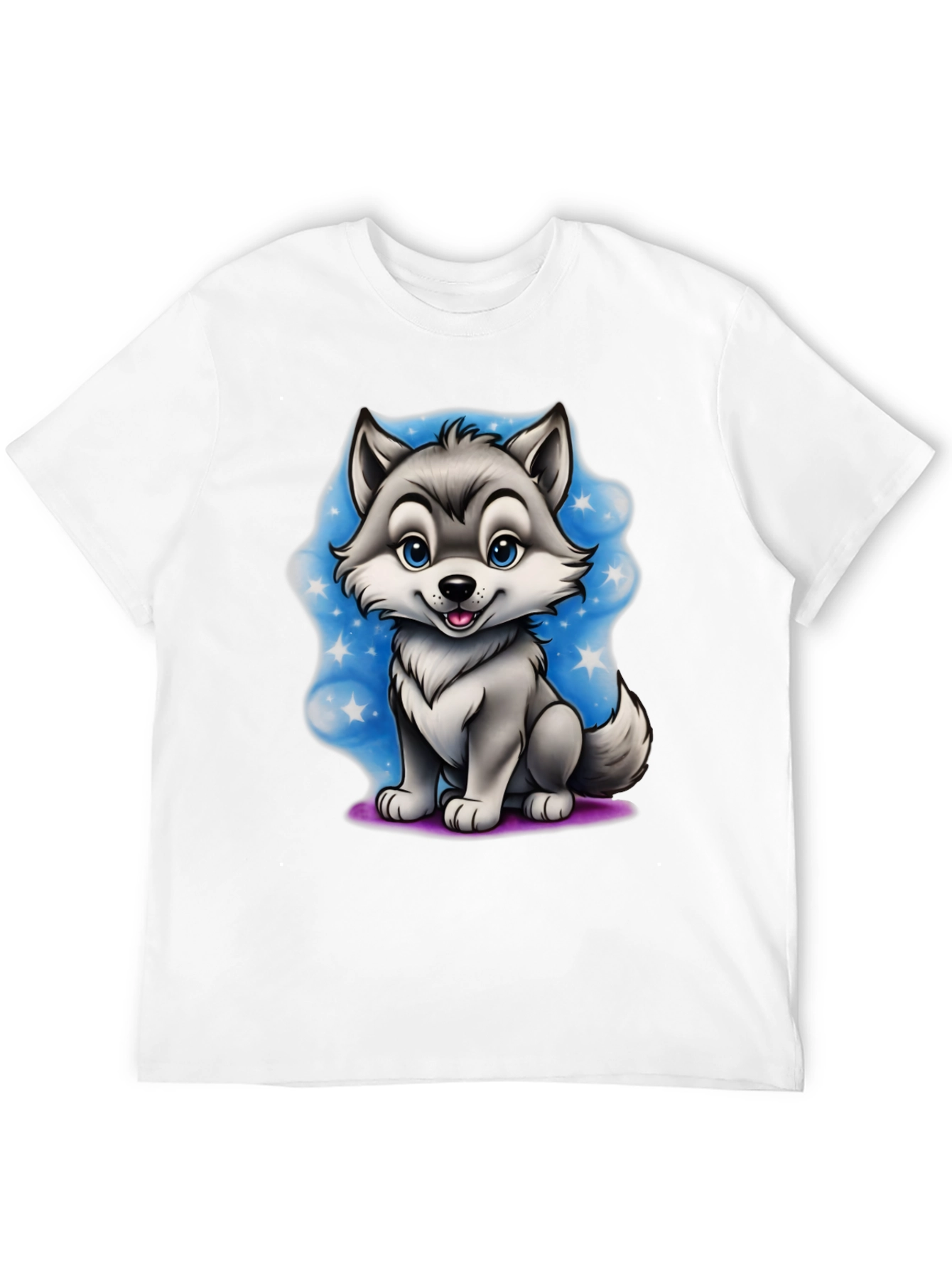 Cartoon Wolf Graphic Tee - Black